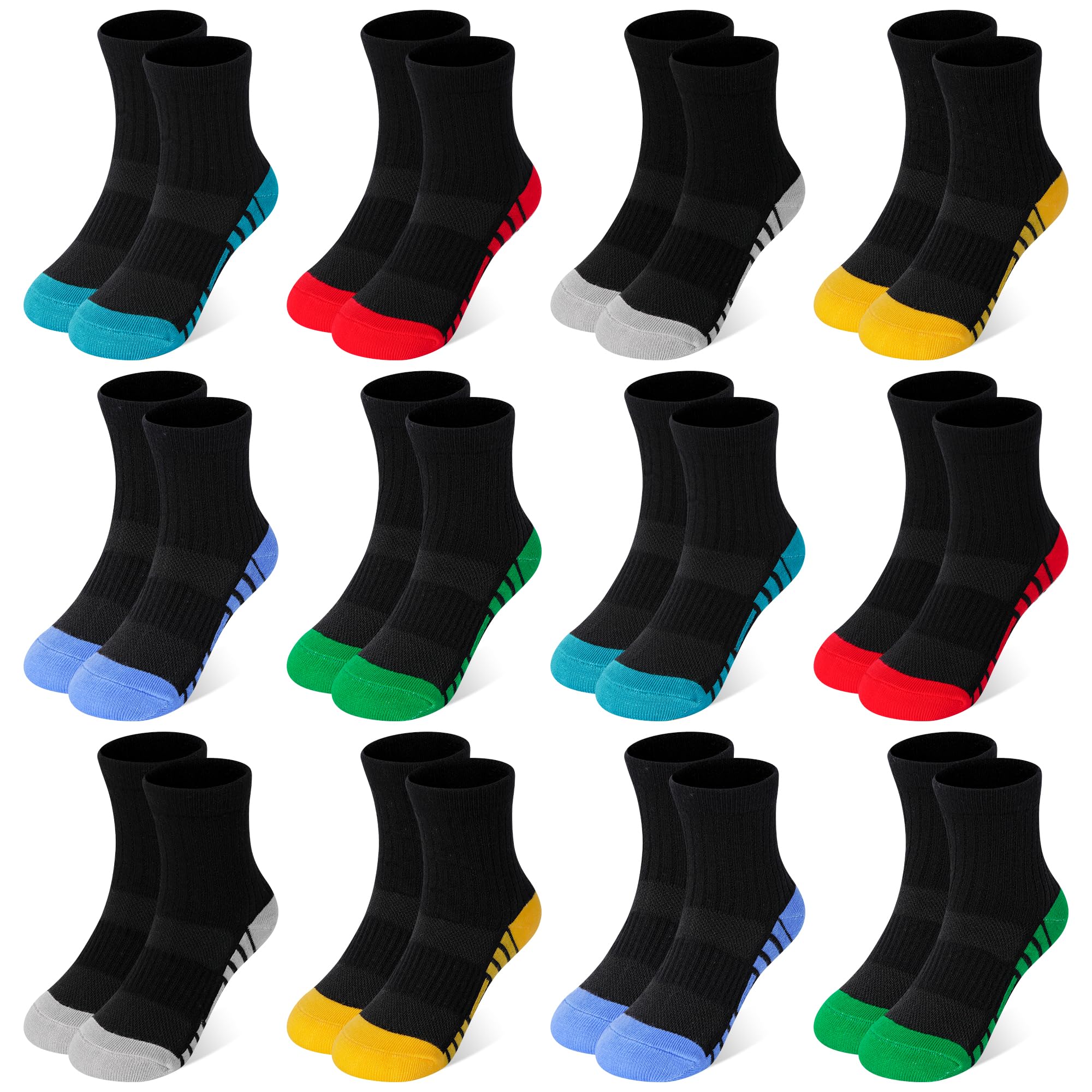 12 Pairs Boys Crew Athletic Socks, Kids Cotton Socks Ages 1-13