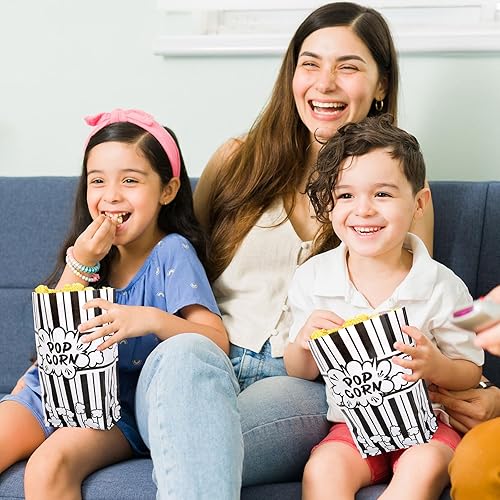 Miniatura 5 de Whaline 200 bolsas de papel para palomitas de maíz de noche de película, 2 onzas, rayas blancas y negras, contenedor de palomitas de maíz de fondo