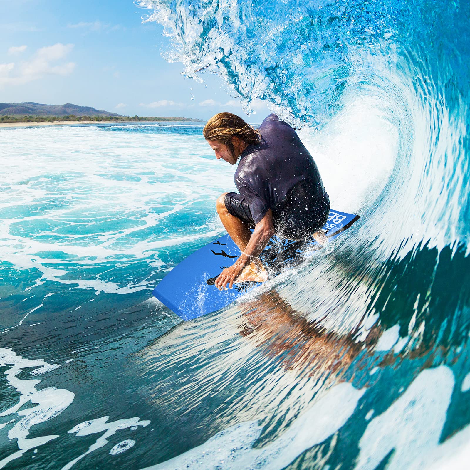 RELAX4LIFE Planche de Bodyboard 41” en Mousse avec Sangle de 90 CM et 8 Motifs au Choix, 105X51X6CM Idéal pour Adulte, Débutant dans Mer, Piscine, Surf, Charge Max. 85KG