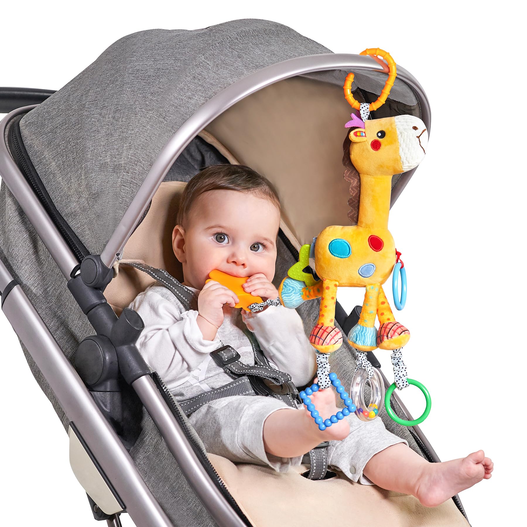 TUMAMA Jouet Girafe Suspendu Hochet pour Poussettes,Jouets de Poussette de Landau de Bébé avec Carillons éoliens,Siège de Voiture Animaux en Peluche Activité Jouet Cadeau pour Nouveau-né 0-12 Mois