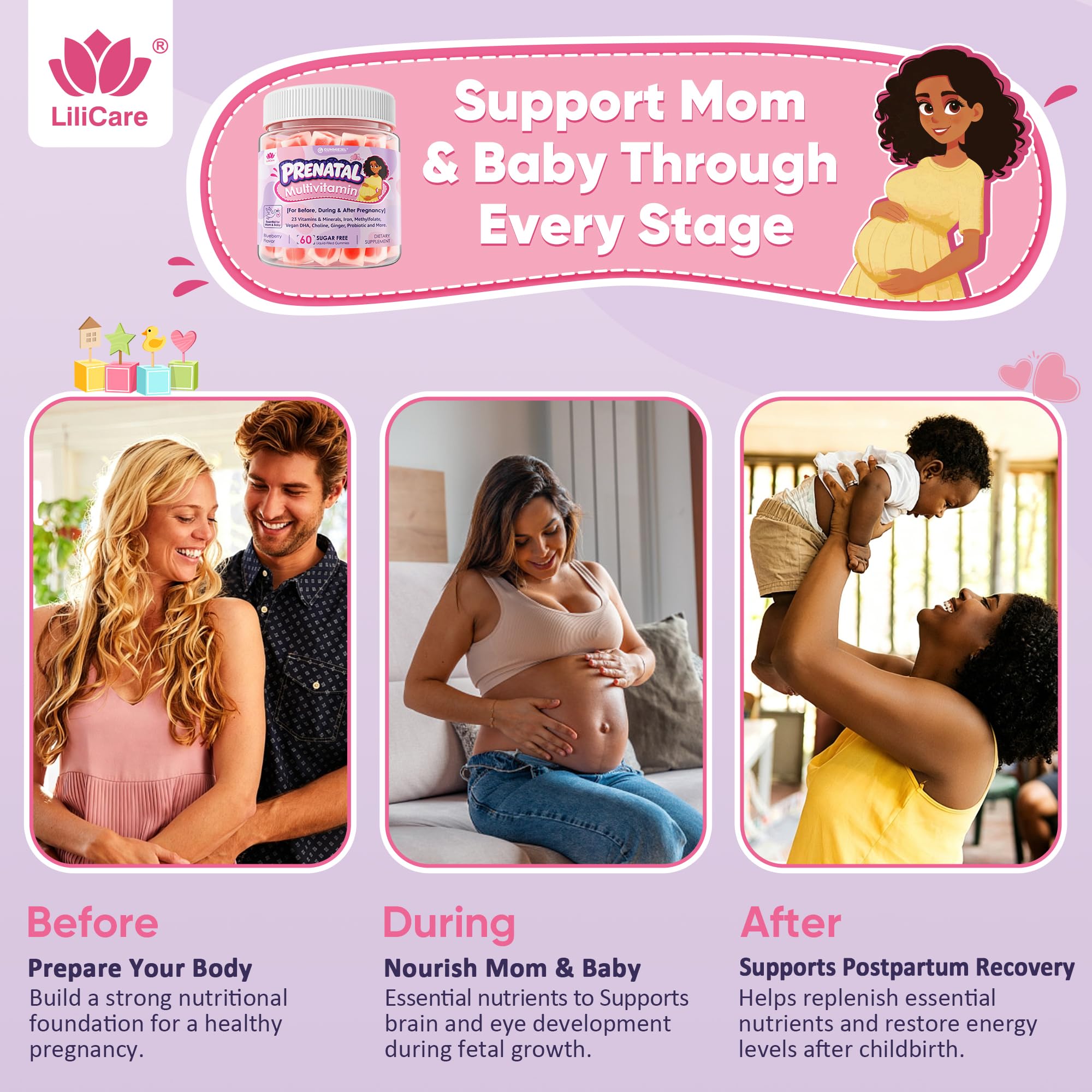 Prenatal Gummies for Mom & Baby with DHA 300mg, Iron, Methylfolate, 60 Cts — Amazon image 3