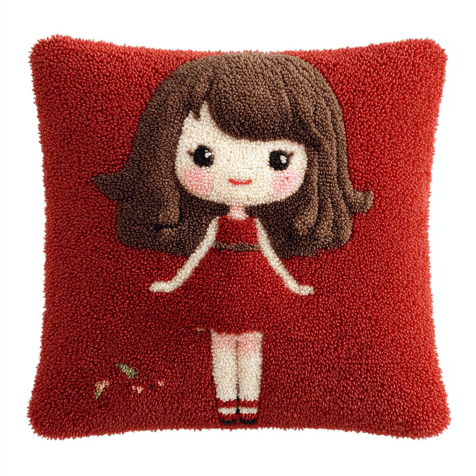 XDEGHUANGSS Latch Hook Kit DIY Cute Girl Pillow Cover Cushion - Beginner Handmade Yarn Kit Sofa Home Decor Material Pack Gift,43x43 cm