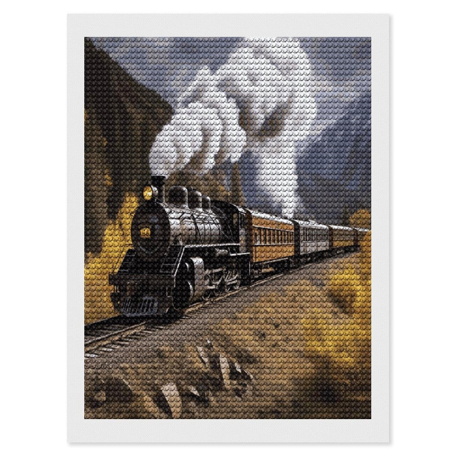 JTREHY Steam Locomotive Train Diamond Art Kits Personalized DIY Round Diamond Painting Kits for Beginner Full Drill Diamonds Dots Paintings for Adults Gem Art Crafts Home Decor