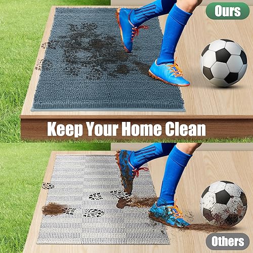 Miniatura 7 de Tapete de felpilla duradero absorbente para exteriores, de 24 x 36 pulgadas, lavable y fangoso, tapete antideslizante para interiores, tapete para