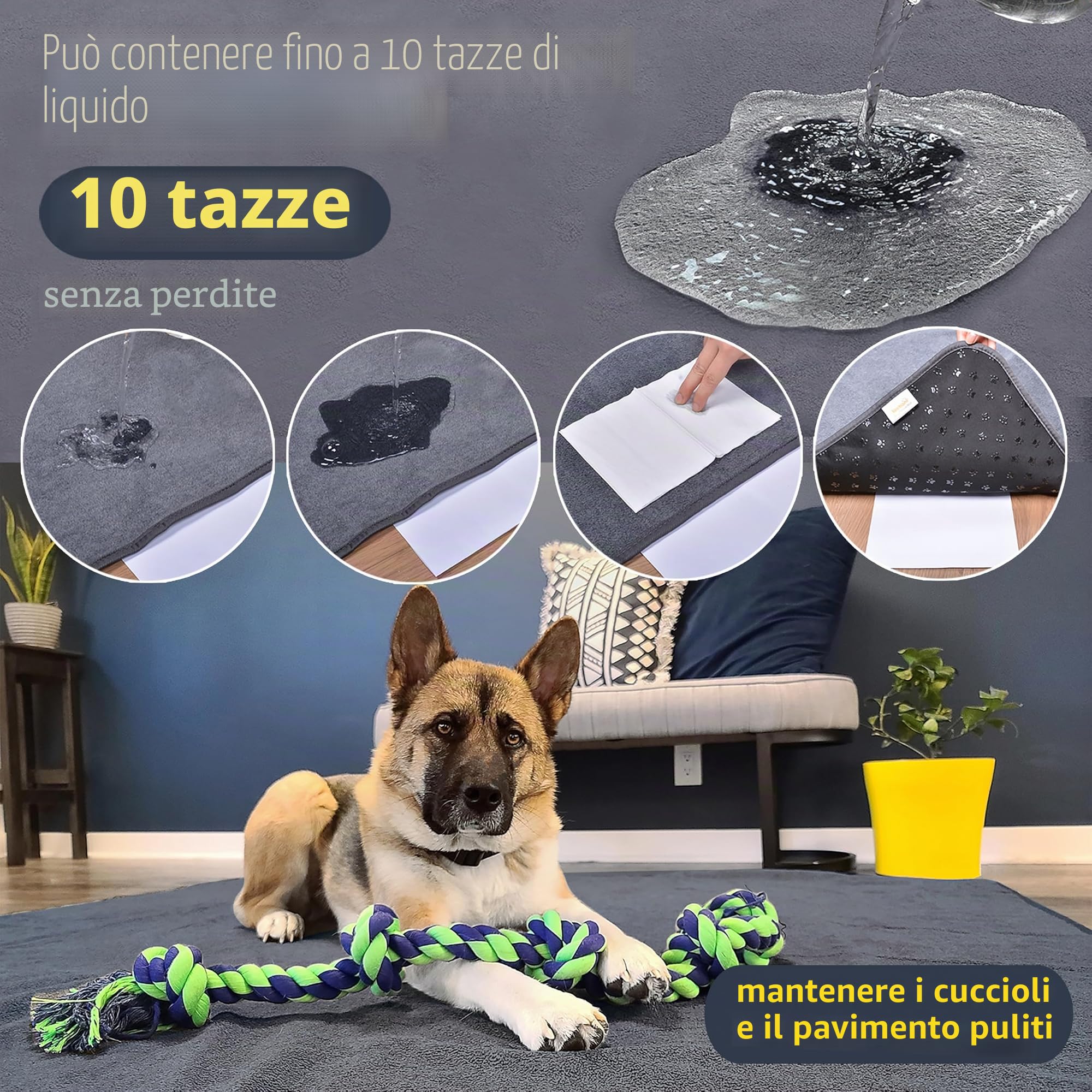 PICK FOR LIFE 2 pezzi 90 * 60cm Tappetini Assorbenti per Cani, Traverse Lavabili per Cani, Tappetino per Addestramento del Cane Riutilizzabile per Gatti, Cani, Grigio
