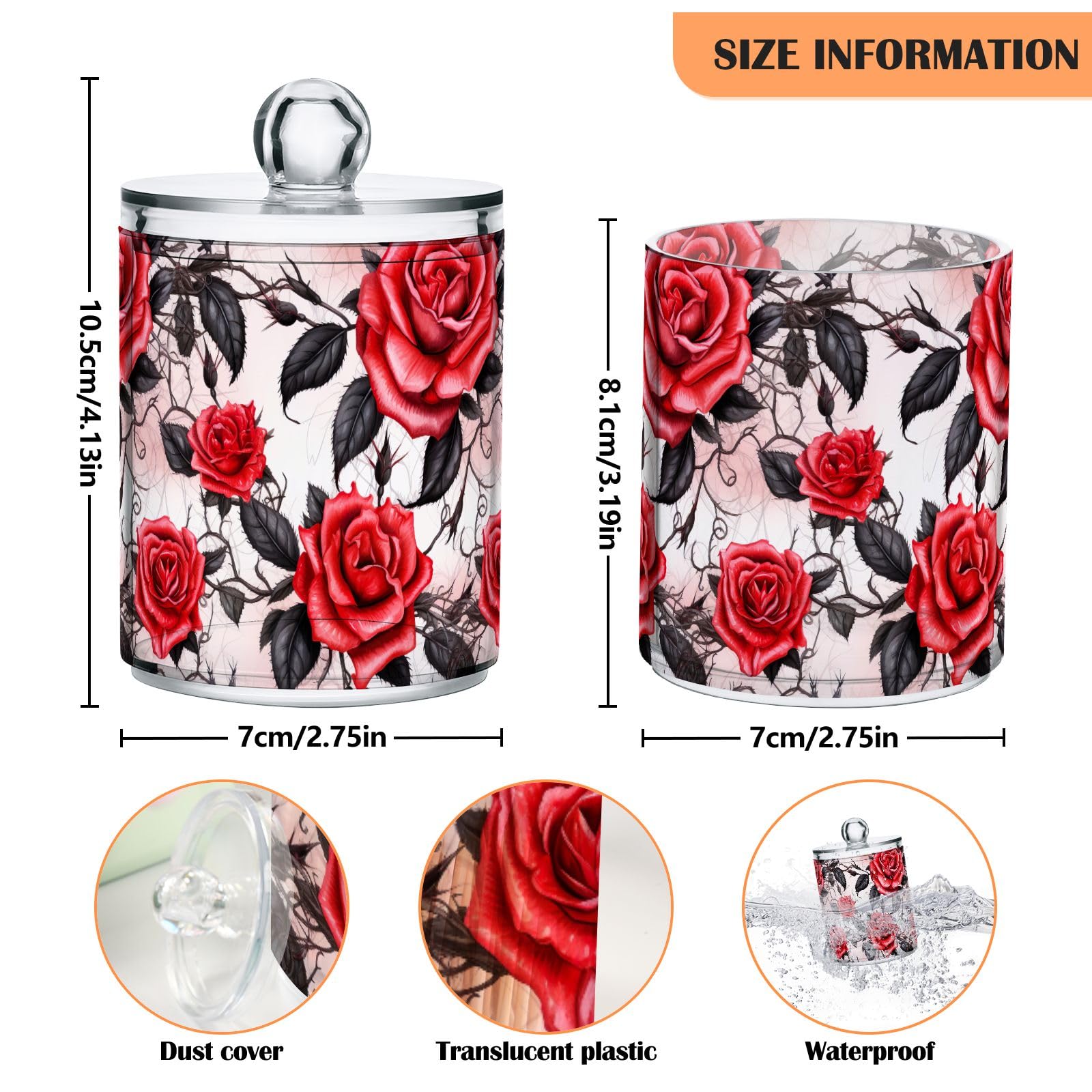 4er-Set Apothekergläser Mit Rosen-Druck – Stylische Aufbewahrung Für Wattestäbchen, Make-up & Mehr! 284 Ml, BPA-frei.