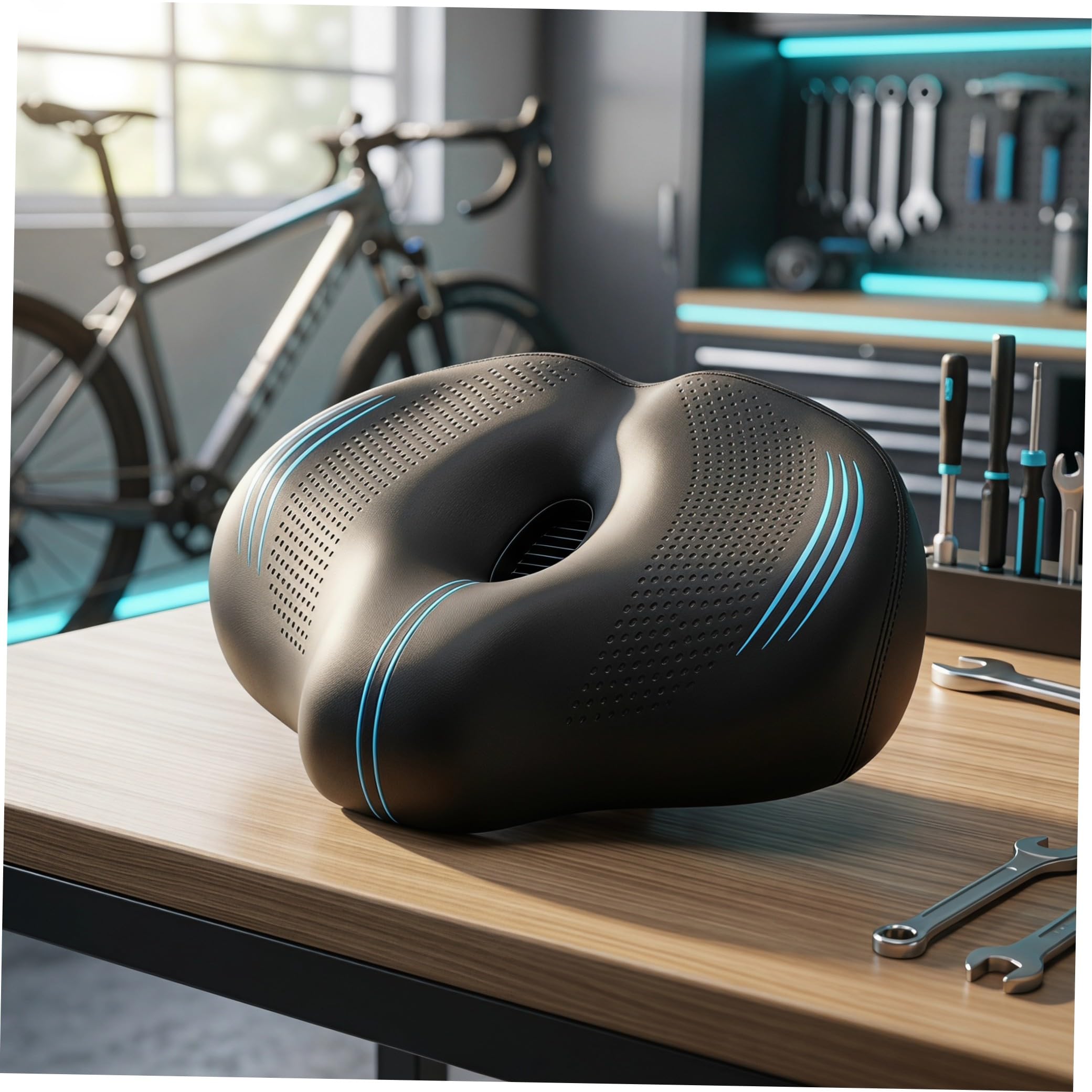 NUOBESTY Sella Bici senza Naso Extra Larga Seduta Imbottita | Ventilazione Cava Divisa, Base Allargata e Cuscino Spesso, Plastica Pu Metallo per Bici Cruiser e Mountain