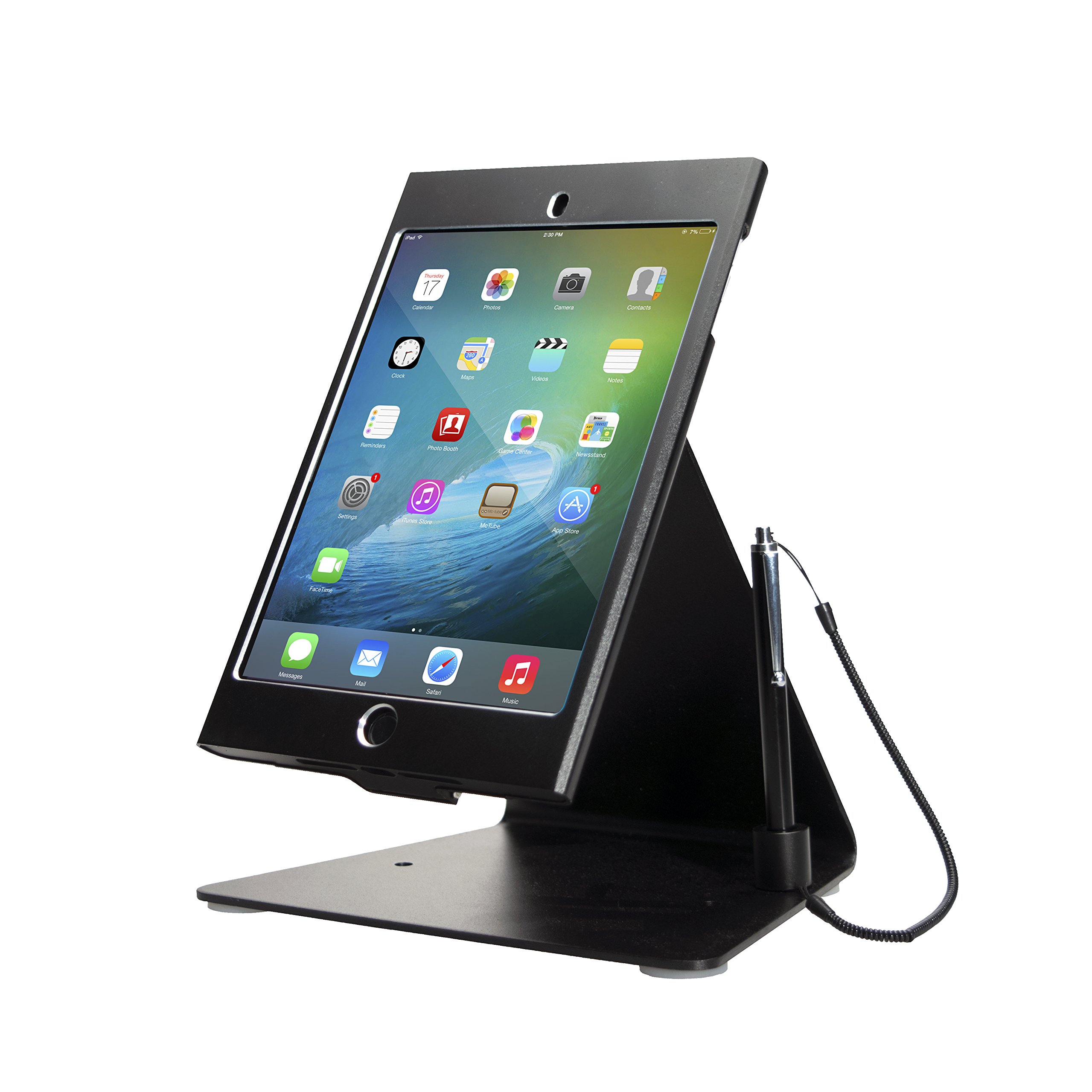 Desktop Anti-Theft Stand – CTA Desktop Anti-Theft Stand with Aluminum Enclosure, Touchscreen Stylus and Tether for iPad Mini 1-5 (PAD-MDASB) - Black