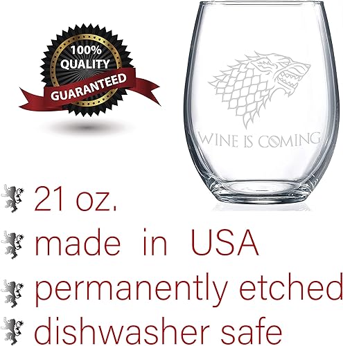 Miniatura 2 de Copa de vino sin tallo "Wine is Coming", regalo de Navidad perfecto para los fanáticos de Juego de Tronos