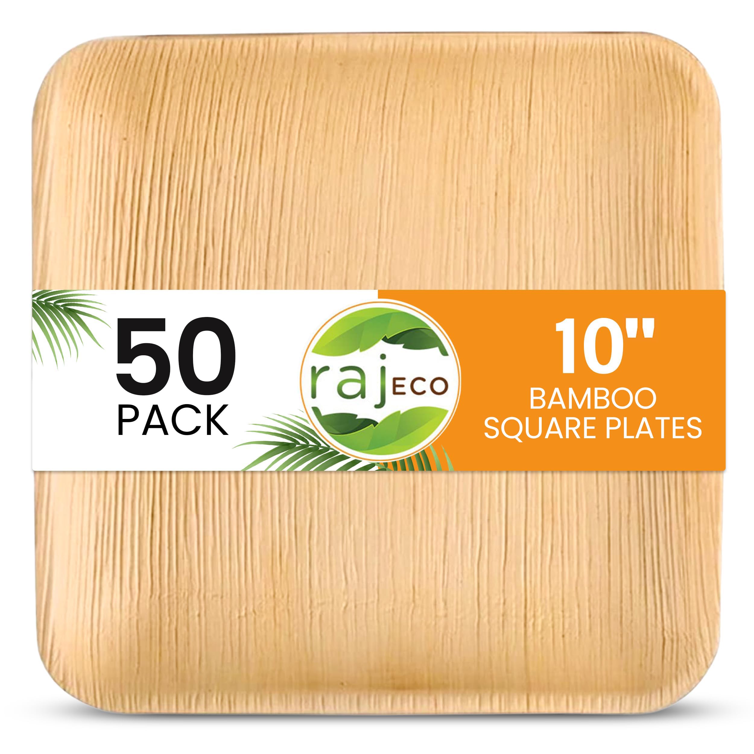 Raj Lot de 50 assiettes jetables en feuilles de palmier biodégradables et jetables en bois naturel 25,4 cm