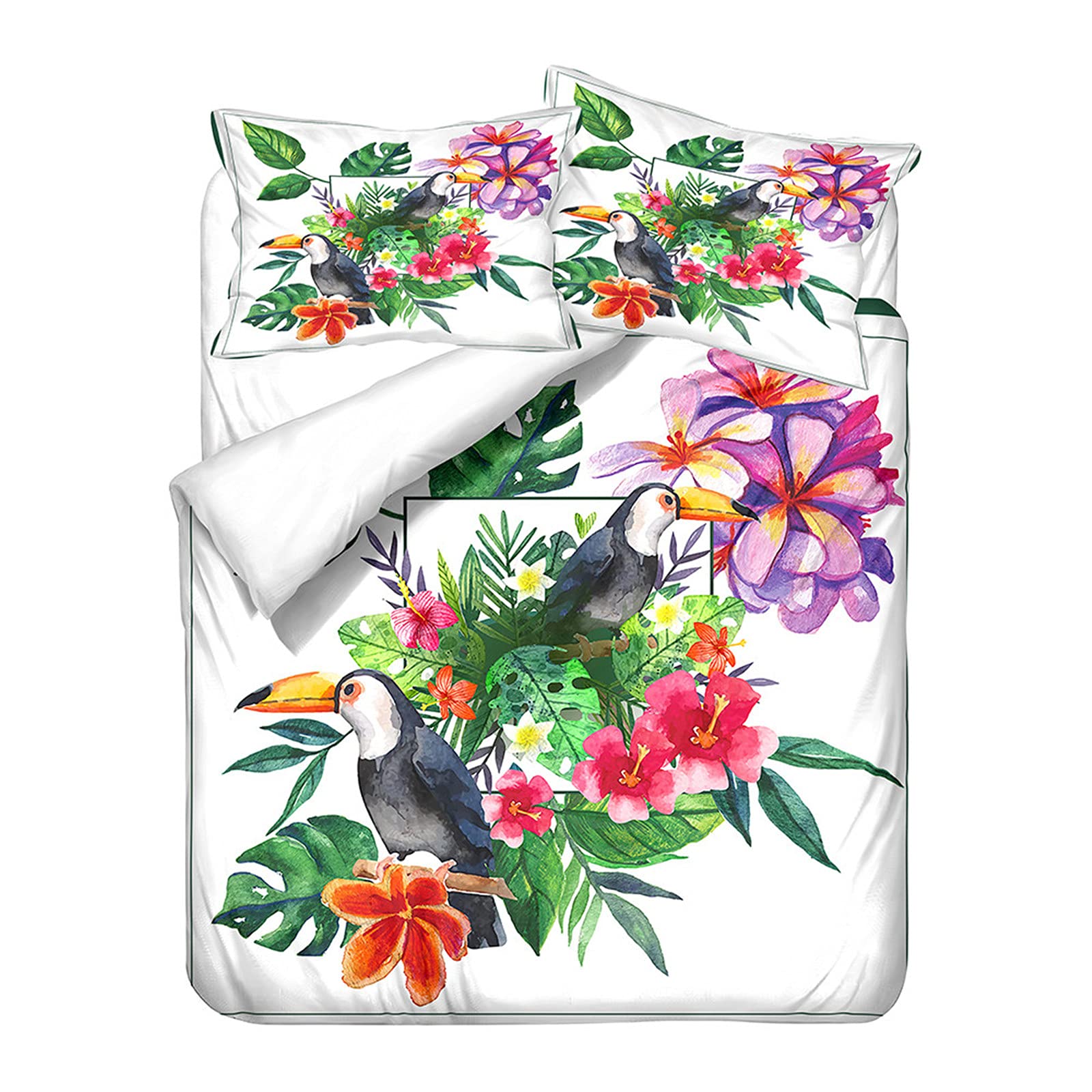 Housse de couette 220x240 tropical toucan 3d avec taies d'oreiller pour literie deux personnes