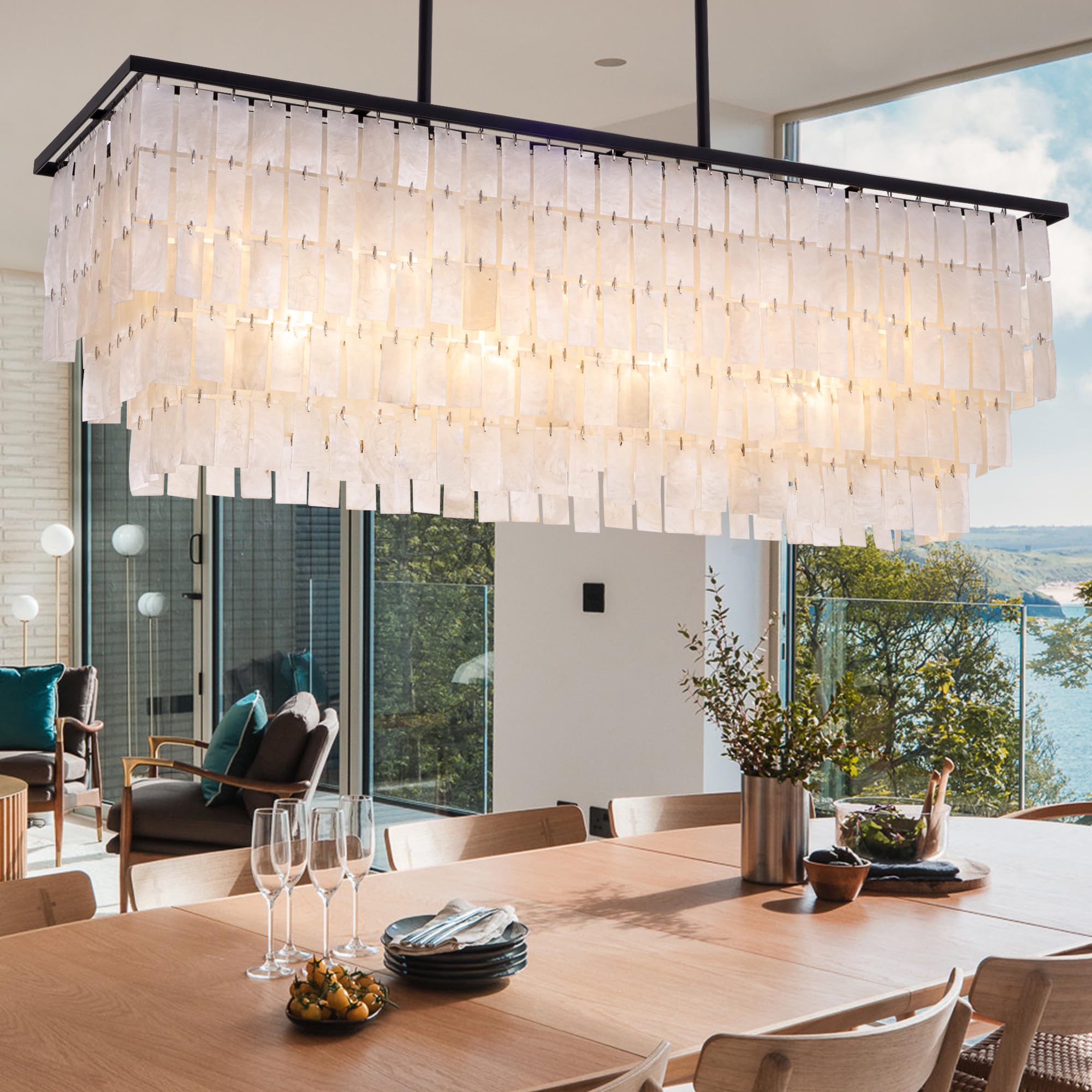 TOCHIC Capiz Shell Chandelier, 9 Lights Coastal Chandelier Light