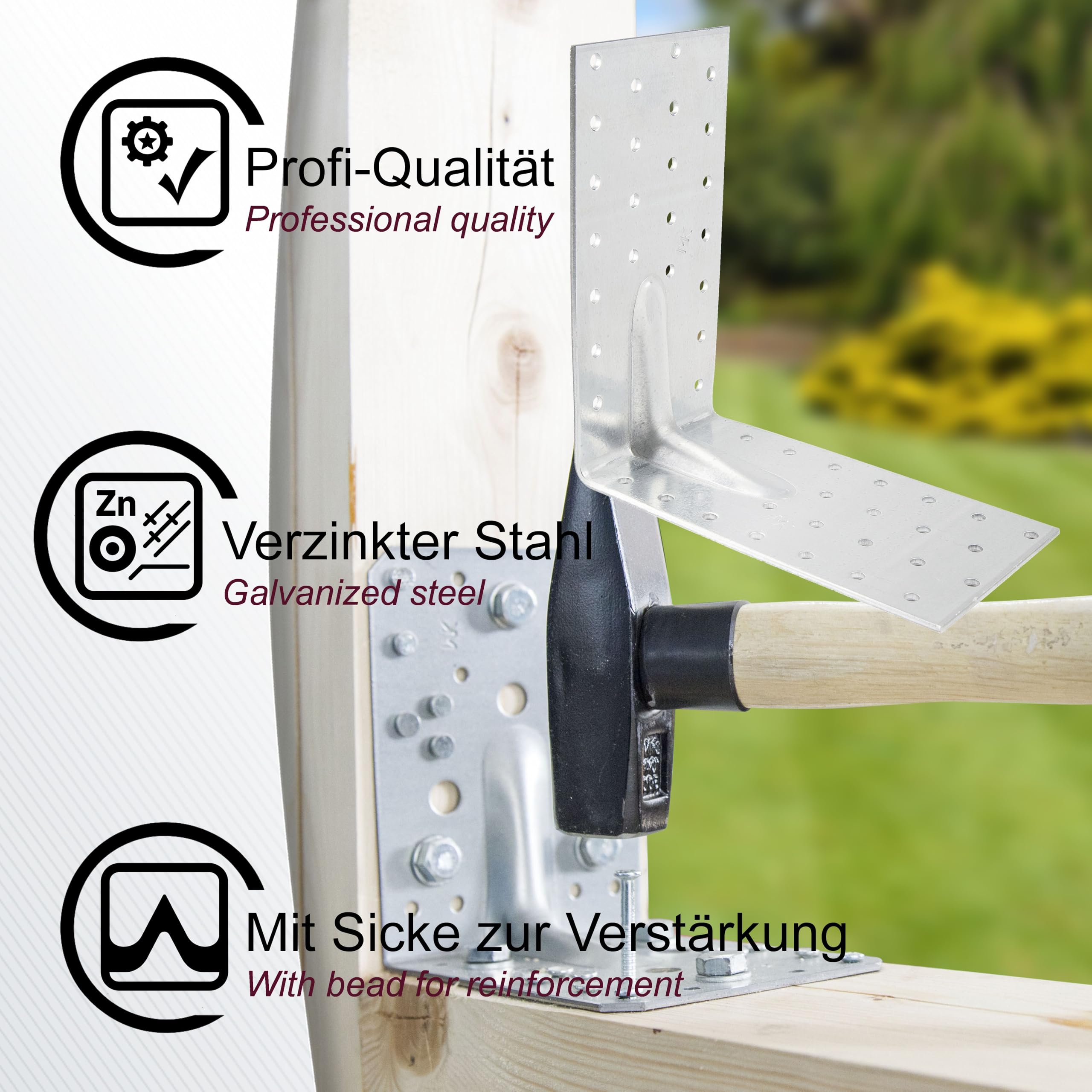 20 Stück SO-TOOLS Winkelverbinder/Bauwinkel 90° mit Sicke 150x150x80x2,5mm Montagewinkel feuerverzinkt