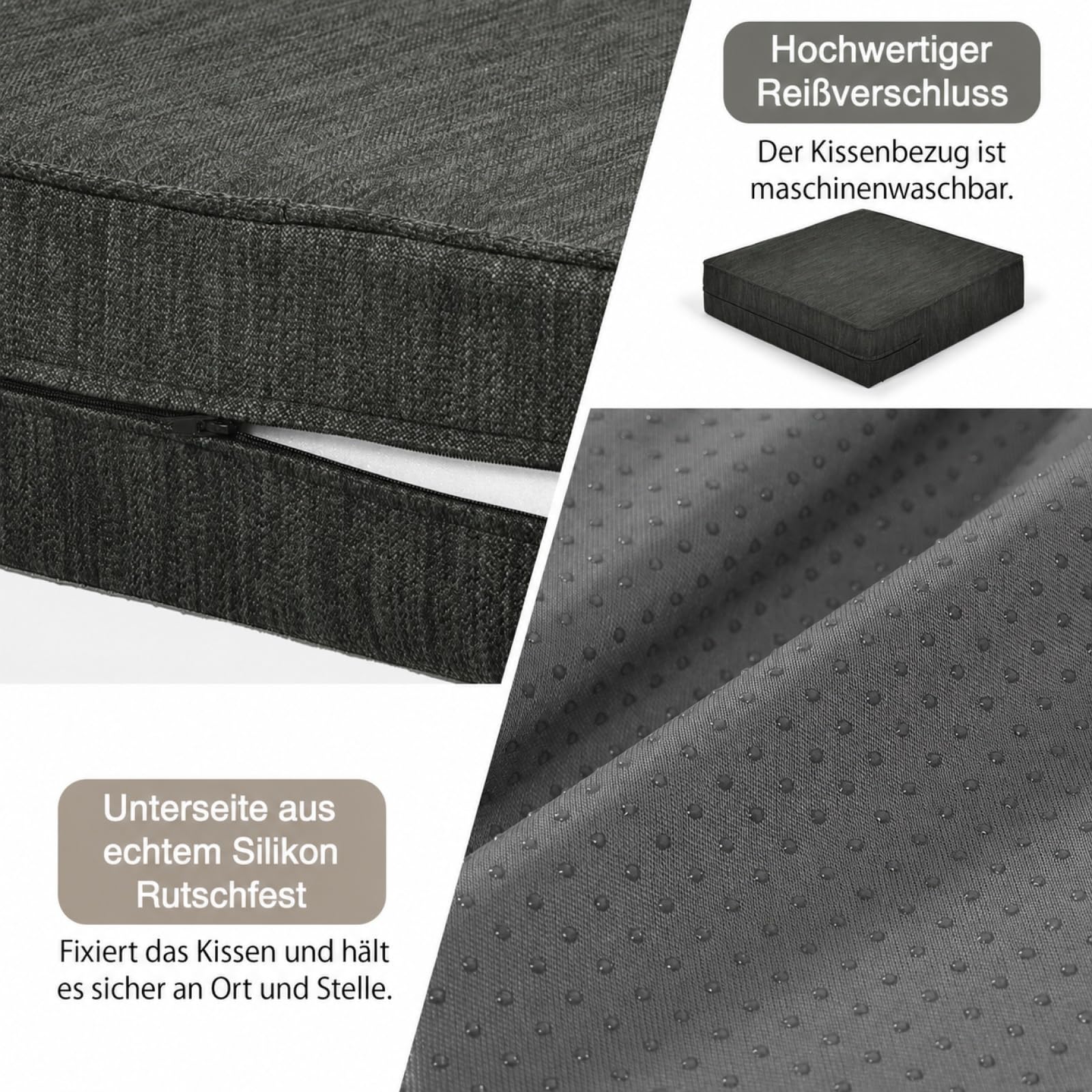 Shinnwa Gel-Memory-Foam Sesselauflage mit Lendenwirbelstütze für Senioren, 50x50x12.7 cm Doppelschicht-Design, Rutschfestes Sitzkissen für Relaxsessel, Entlastung von Schmerzen, Schwarz