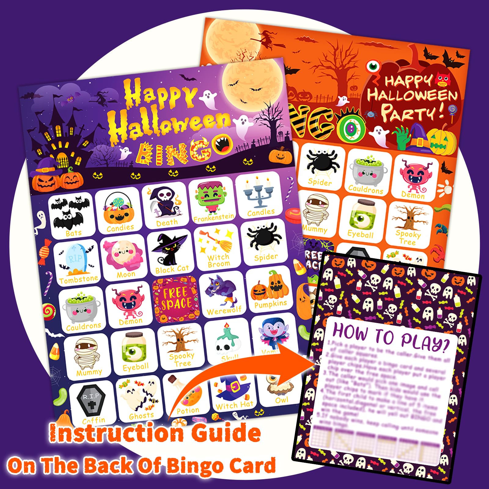 Bingo Halloween – 24 Cartes, Thème Halloween, Jeu Familial, Classe, Fête, Enfants Et Adultes