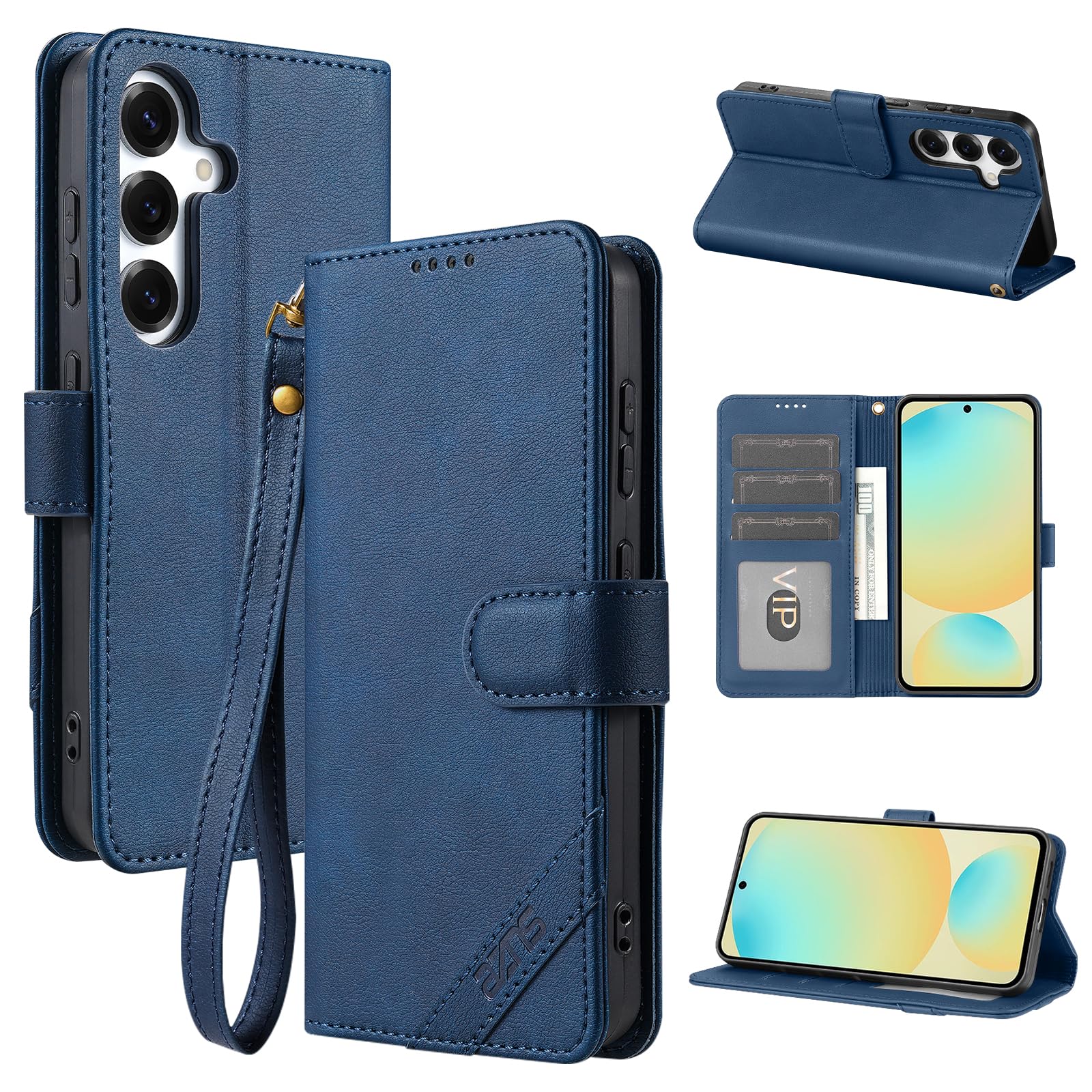 Vanki Handyhülle für Samsung Galaxy S24 FE Hochwertige Klapphülle für Galaxy S24 FE Hülle Premium Lederhülle Flip Case PU Leder Wallet schutzhülle mit Kartenhalter und Kickstand für S24FE (Blau)