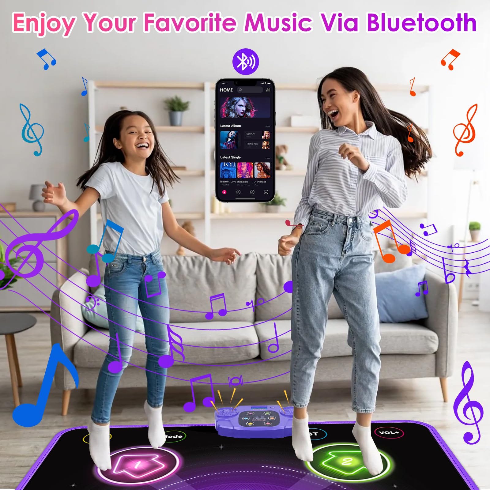 ZWOOS Tappetino da Ballo per Bambini da 3 a 12+ Anni, Tappetini da Ballo Bambina Giocattolo con Bluetooth, Elettronico Tappeto Musicale Regalo Bambina 3 4 5 6 7 8 9 10 Anni per Natale e Compleanni