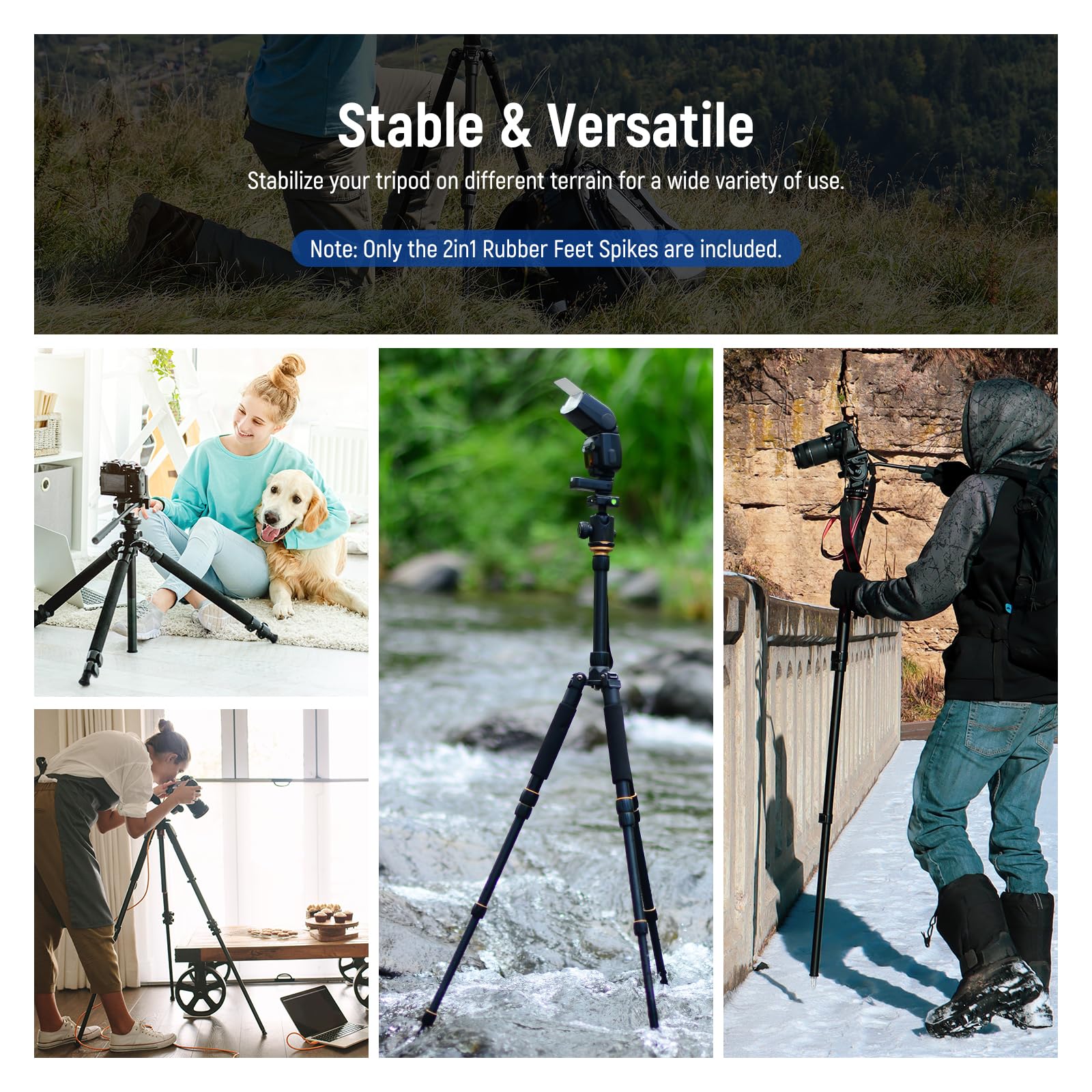 NEEWER Piedini in gomma per treppiede, 3 piedini antiscivolo per pavimento irregolare, 3/8", punta di ricambio compatibile con Andoer Gitzo Benro Induro Kingjoy Weifeng treppiede monopiede HW-21