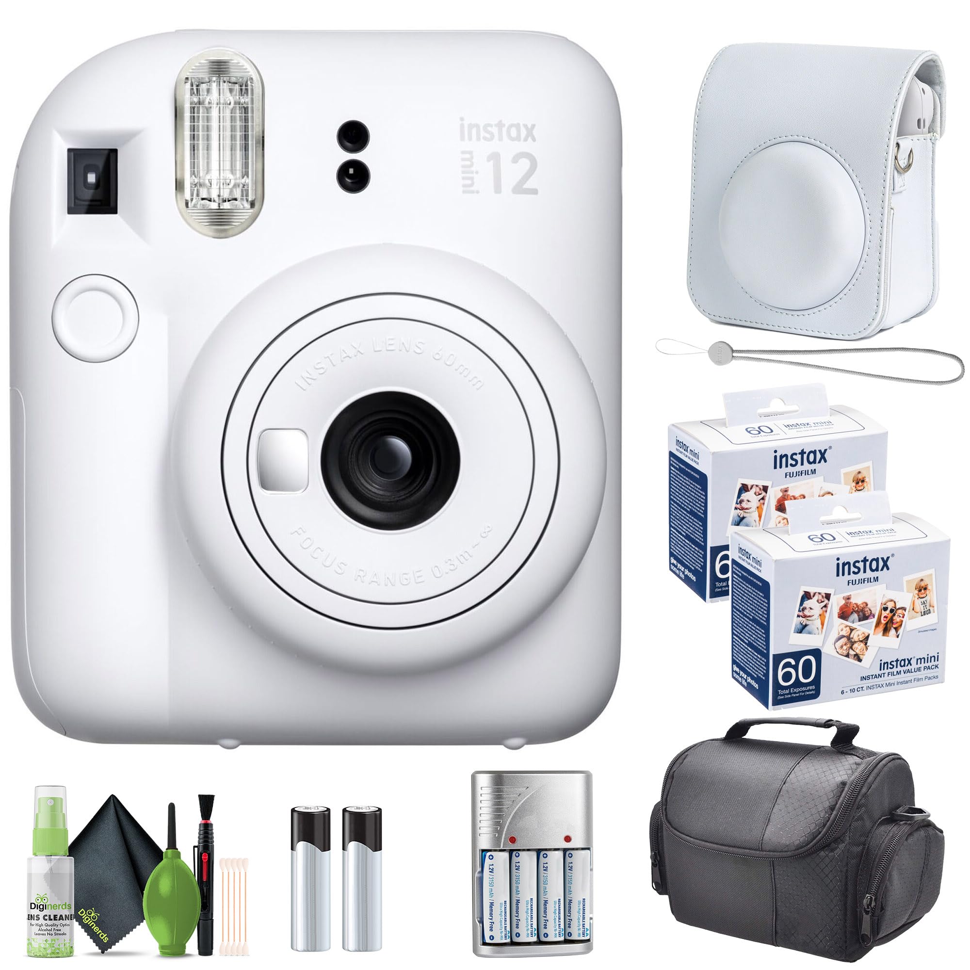 FUJIFILM INSTAX MINI 12 Camera (Clay White) 60-Sheet 60-Sheet Bundle