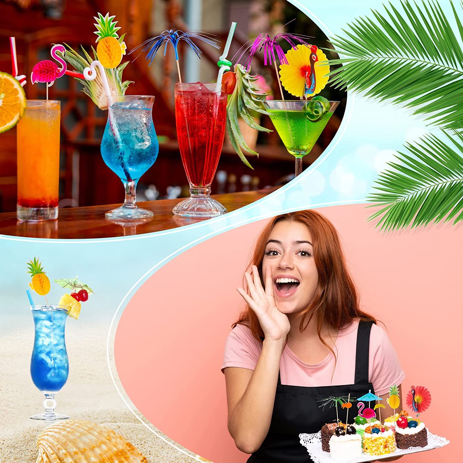 WANGCL 50 piezas de sombrillas de cóctel de color tropical, para decoración de bebidas, fiestas, bares, postres, actividades al aire libre