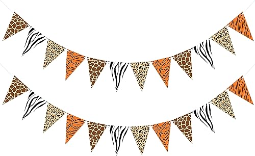 2 banderines con estampado de animales, suministros de fiesta temática de selva, decoraciones de fiesta de cumpleaños de safari, cartel de