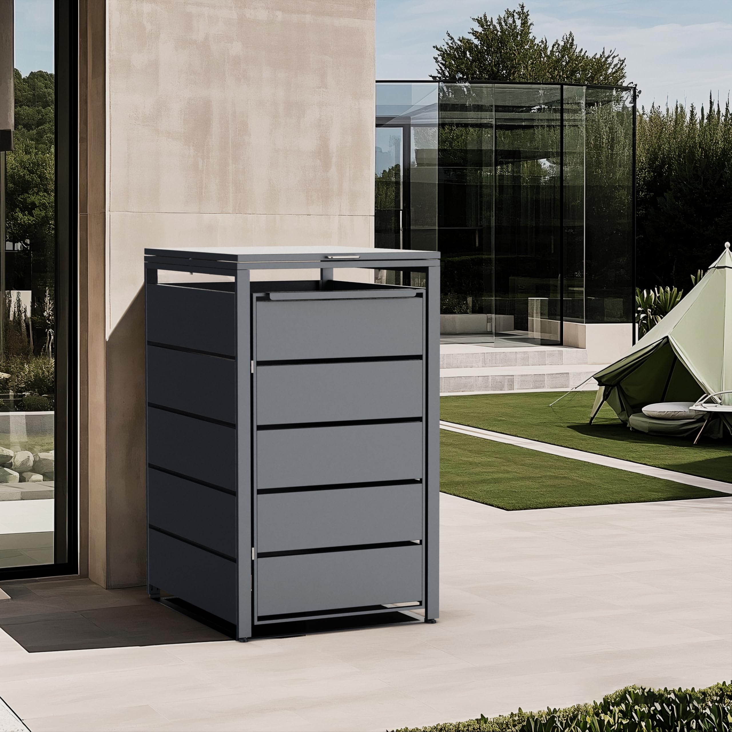 Mülltonnenbox für 1 Tonne, Mülltonnenverkleidung mit Klappdeckel, Anthrazit