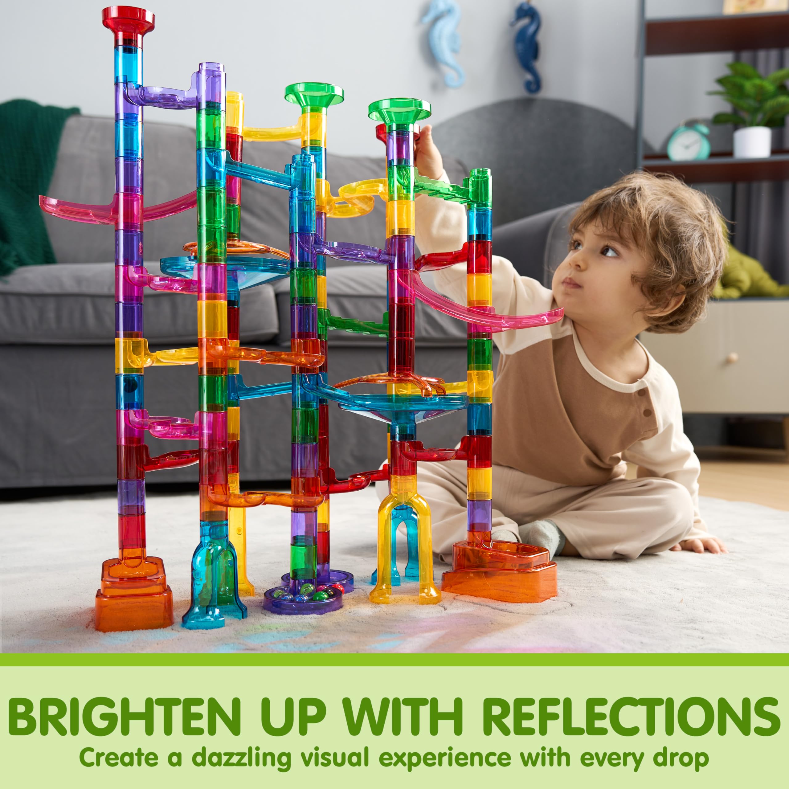 JOYIN 137Pcs Glowing Marble Run - Construction Building Blocks Toys with 15 Glow in The Dark Plastic Marbles, STEM Toy Presents for Boys and Girls - Image 6