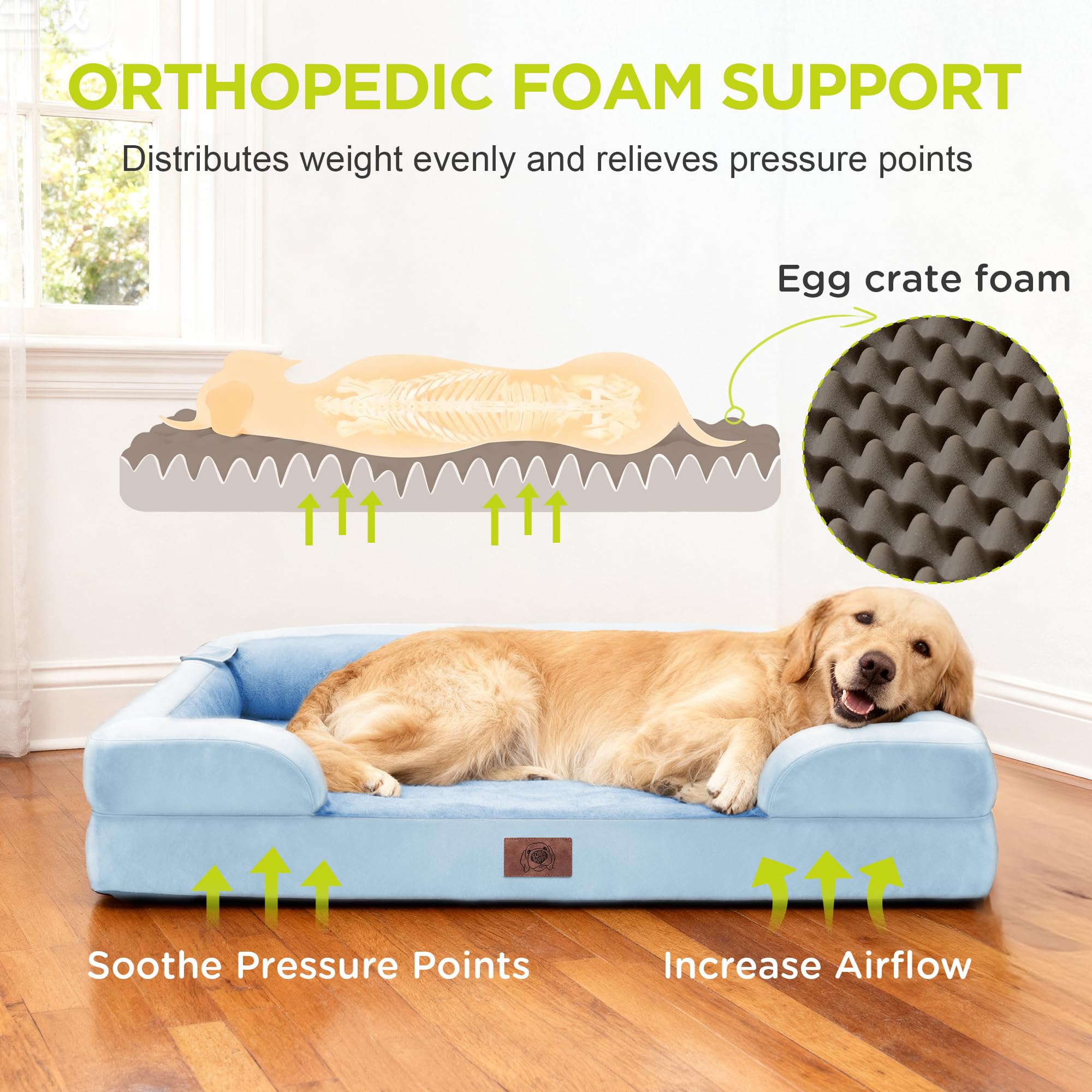 Orthopedic Dog Bed for Extra Large Dogs, XXL Waterproof Egg Crate Memory Foam Pet Bed Bolsters with Removable Washable Cover & Non-Slip Bottom, Tennis Ball Toy, 45x35 - image 2