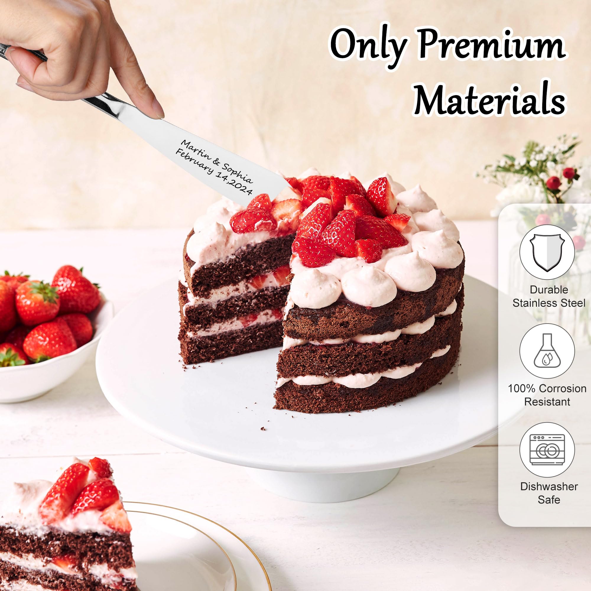 Set Personalizzato Coltello E Paletta Per Torta Nuziale In Acciaio Inossidabile – Inciso Con Nomi E Data, In Scatola Regalo