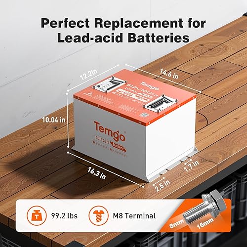 Miniatura 2 de 48V Lithium Golf Cart Battery Metal Case, TEMGO 51.2 Volt 100Ah LiFePO4 Battery, Built-in Bluetooth 200A BMS, Includes 56.8V 18A Charger, APP