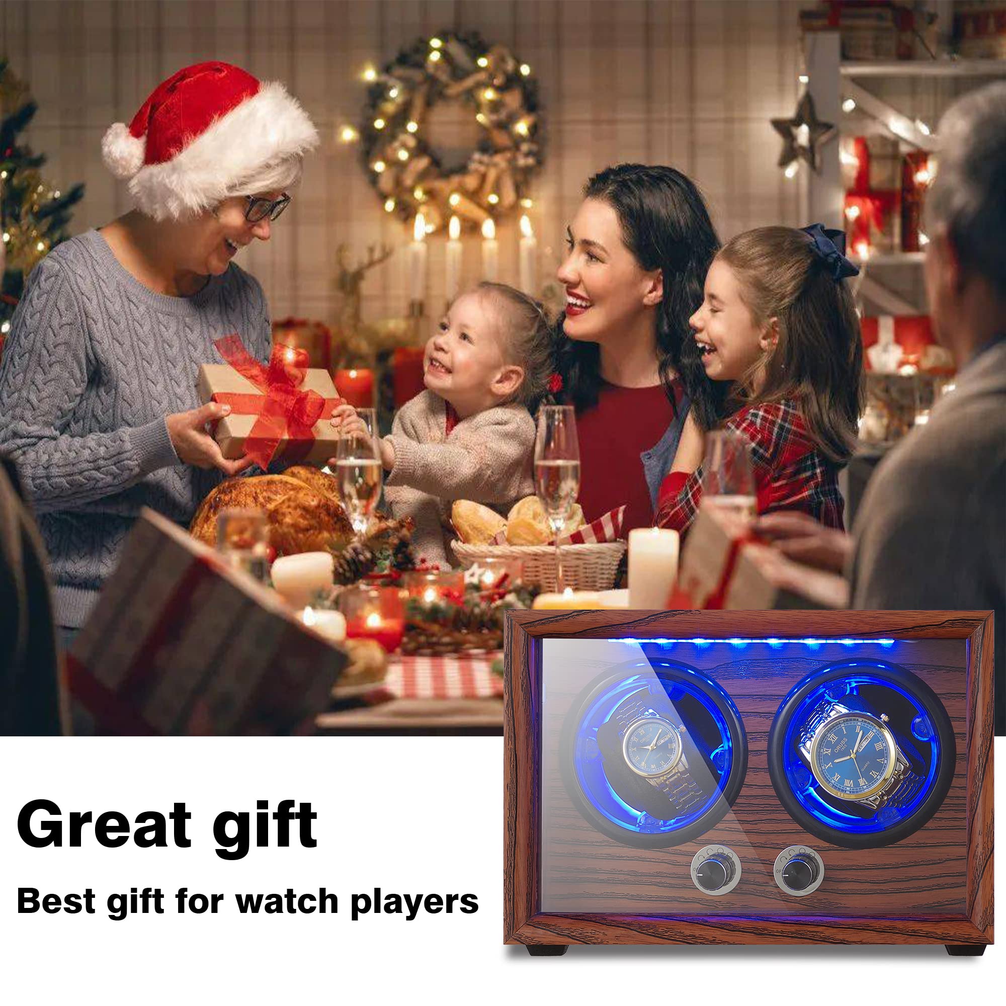 Lenway Double Watch Winder with Quiet Motor?Watch Rotator,Automatic Watch Winder Four Rotation Modes,Watch Winder with Led Light(New Upgrade)