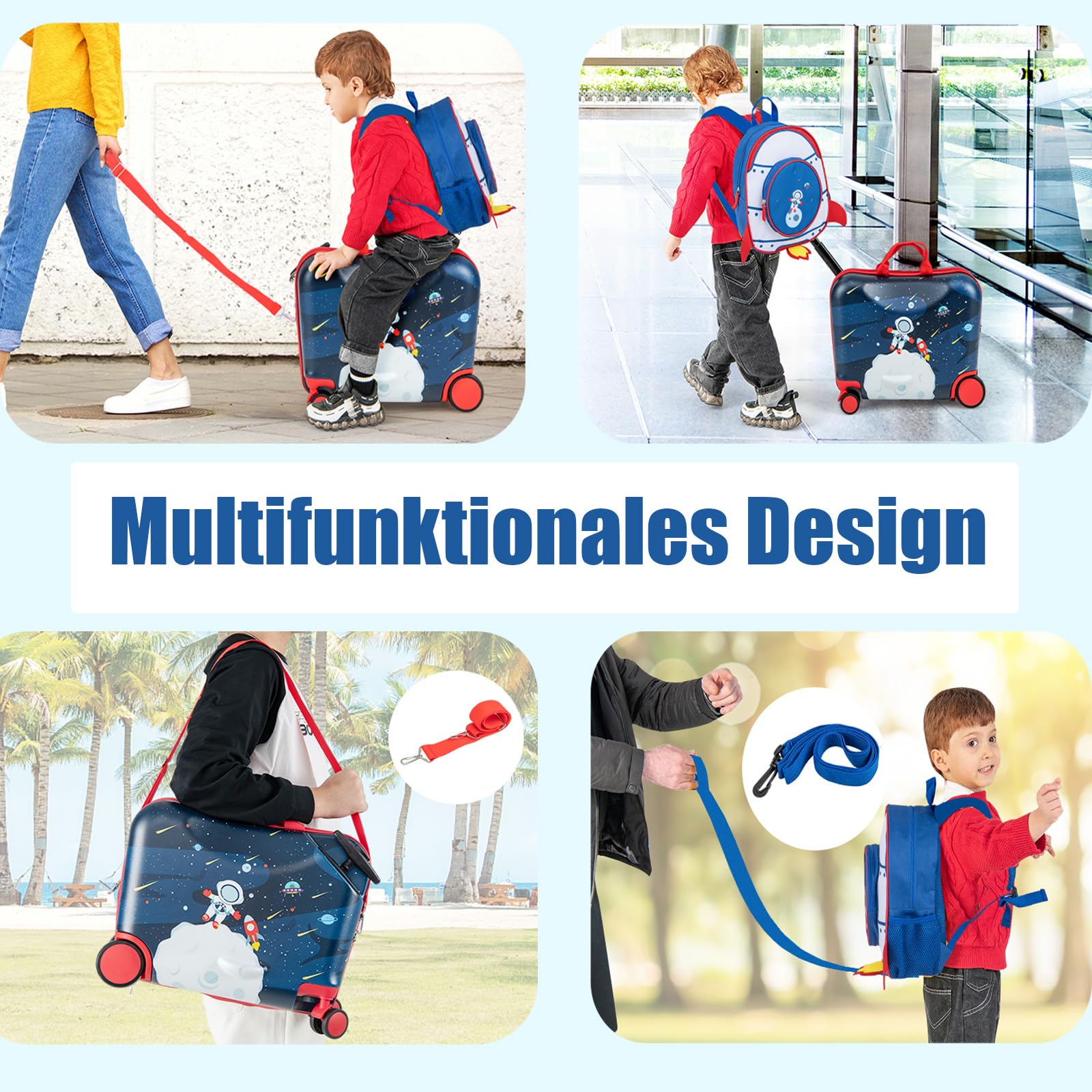 SOARS Kinderkoffer & Rucksack 18”+12”, Reisekoffer mit Rollen & Teleskopgriff, Trolley Kinder, Kindergepäck, Hartschalenkoffer, Kindertrolley für Jungen und Mädchen (Astronaut)