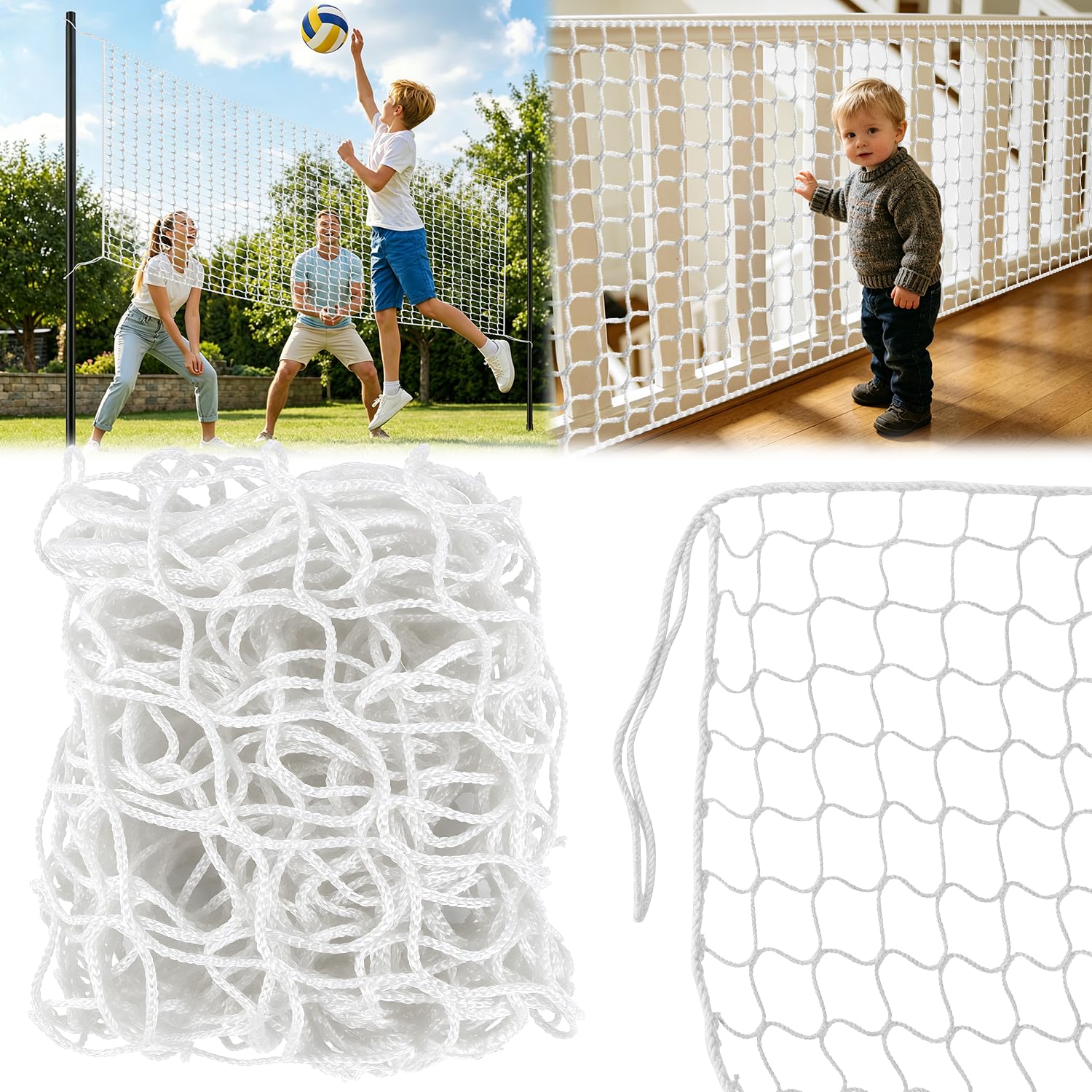 Rete di Sicurezza in Corda Rete Anticaduta per Bambini 2x2m Bianco Rete di Protezione per Letto a Castello Rete di Recinzione Senza Nodi per Balcone Ringhiera per Scale