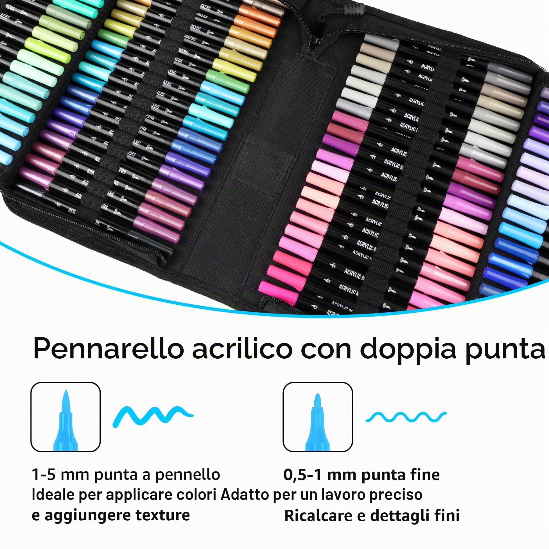 Set di 120 matite acriliche – pennarello acrilico con punta fine e pennello per tessuto, tela, vetro, legno e carta, ideale per bambini e adulti, per disegnare e progetti fai da te