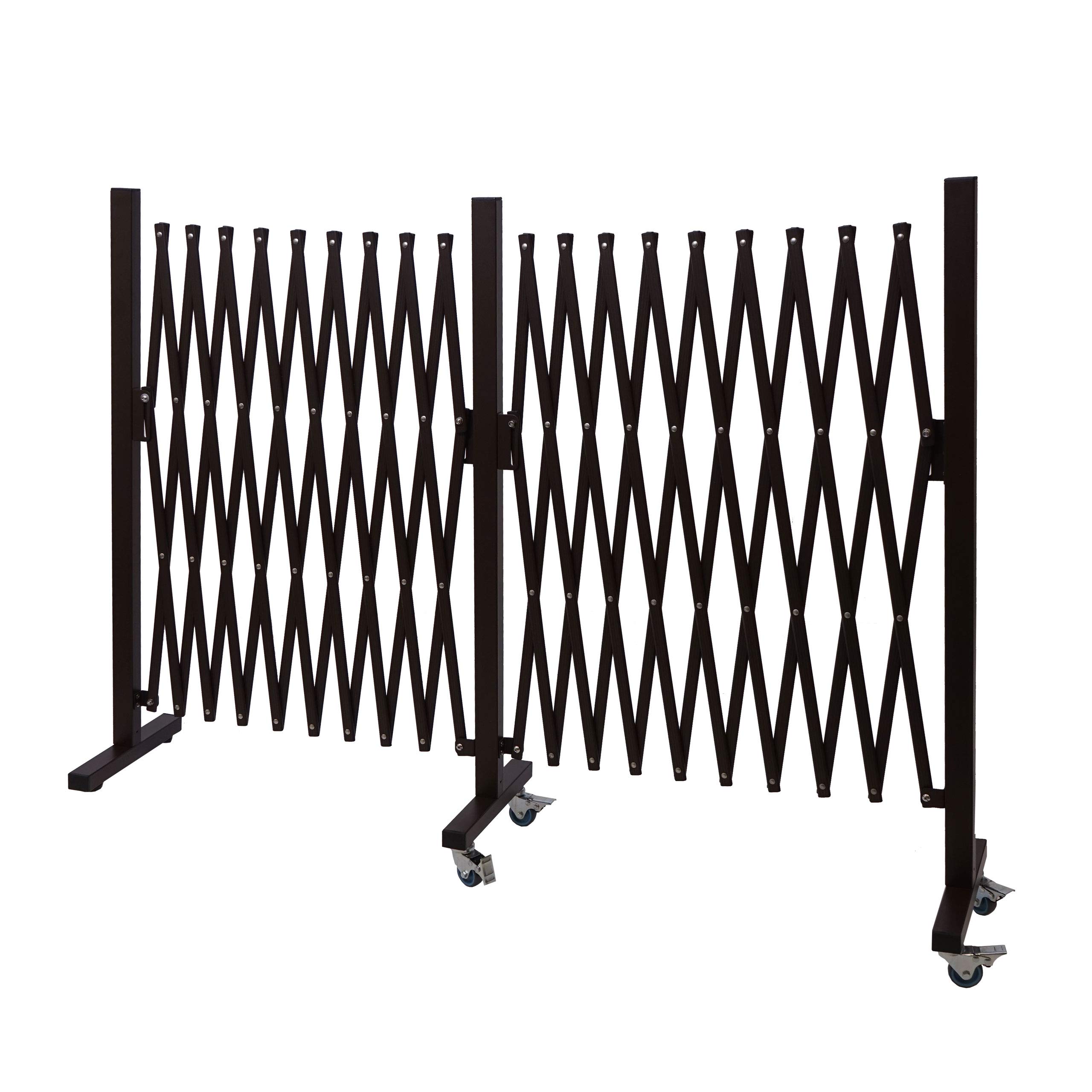 Absperrgitter HWC-B34AM, Zaun Scherengitter Trenngitter, Alu ausziehbar Laufrollen braun - Höhe 109cm, Breite 60-530cm