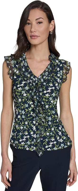 Tommy Hilfiger Adaptive Blusa sin mangas con volantes en la parte delantera para mujer