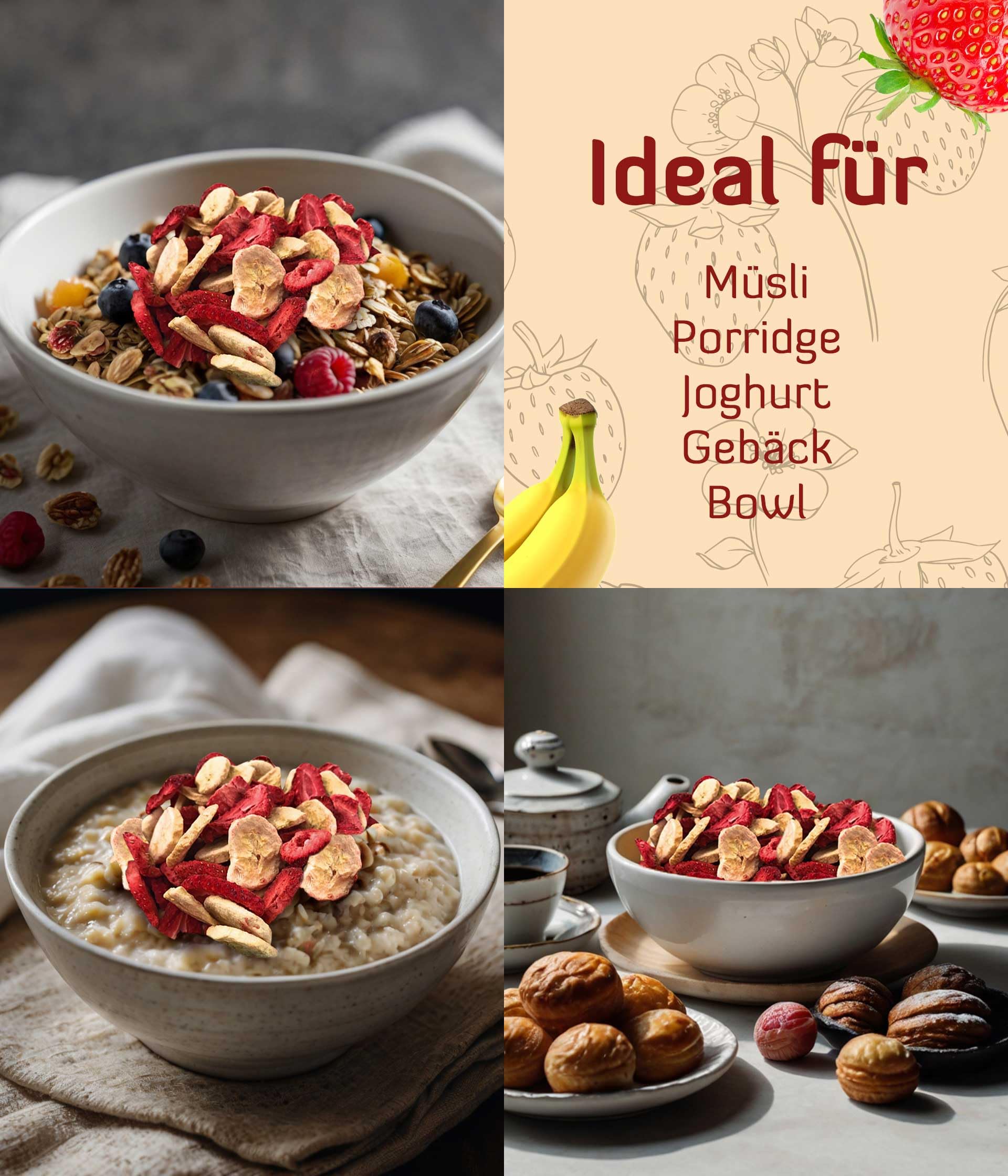 TALI Erdbeer-Banane-Mix 1000 g gefriergetrocknete Früchte