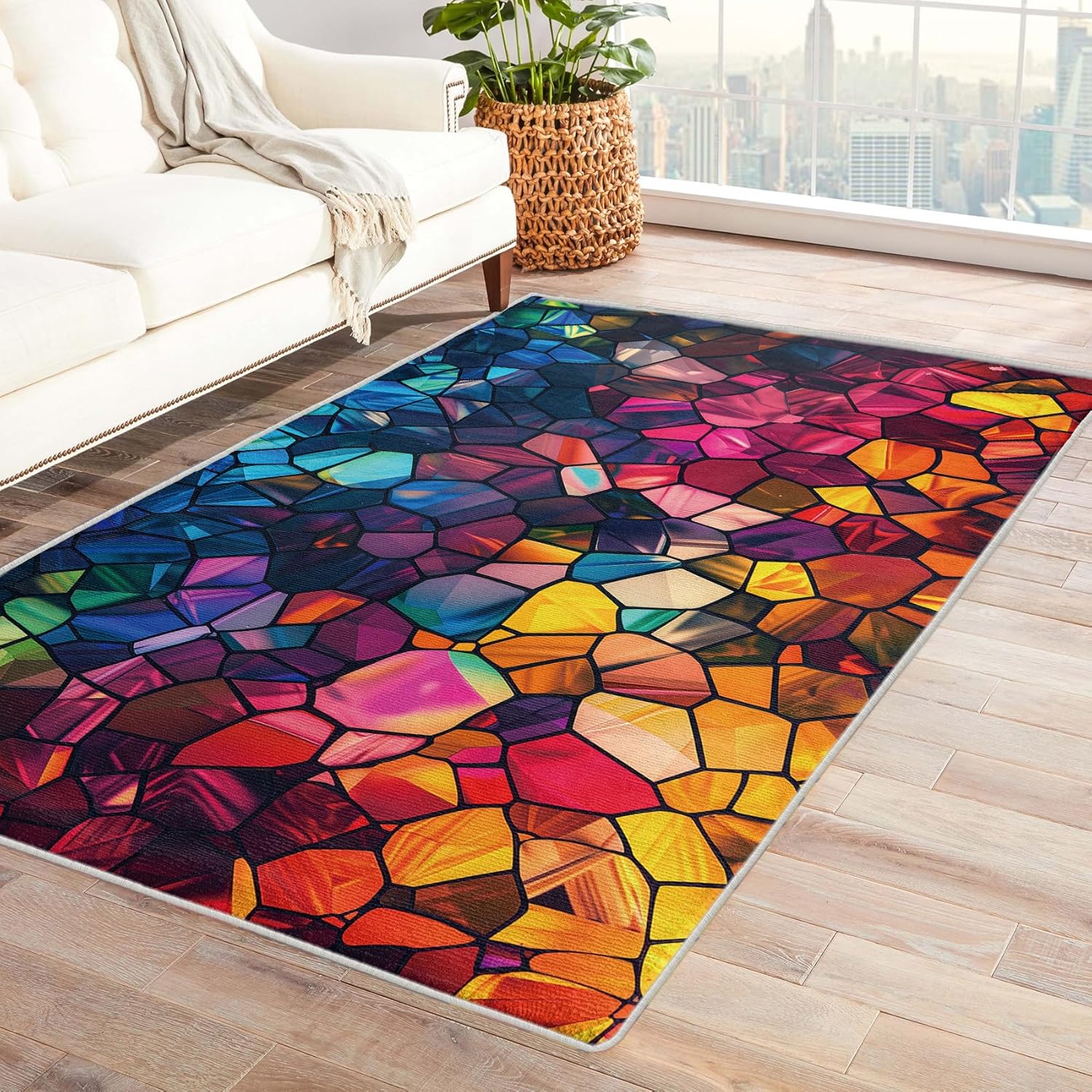 Colorful, Modern, Geometric, Multicolor, Mosaic Throw Rug, Entryway, Bedroom, Living Room, Indoor Floor Carpet, Washable Area Rugs, Non Slip, 2x3 ft, Home Decor