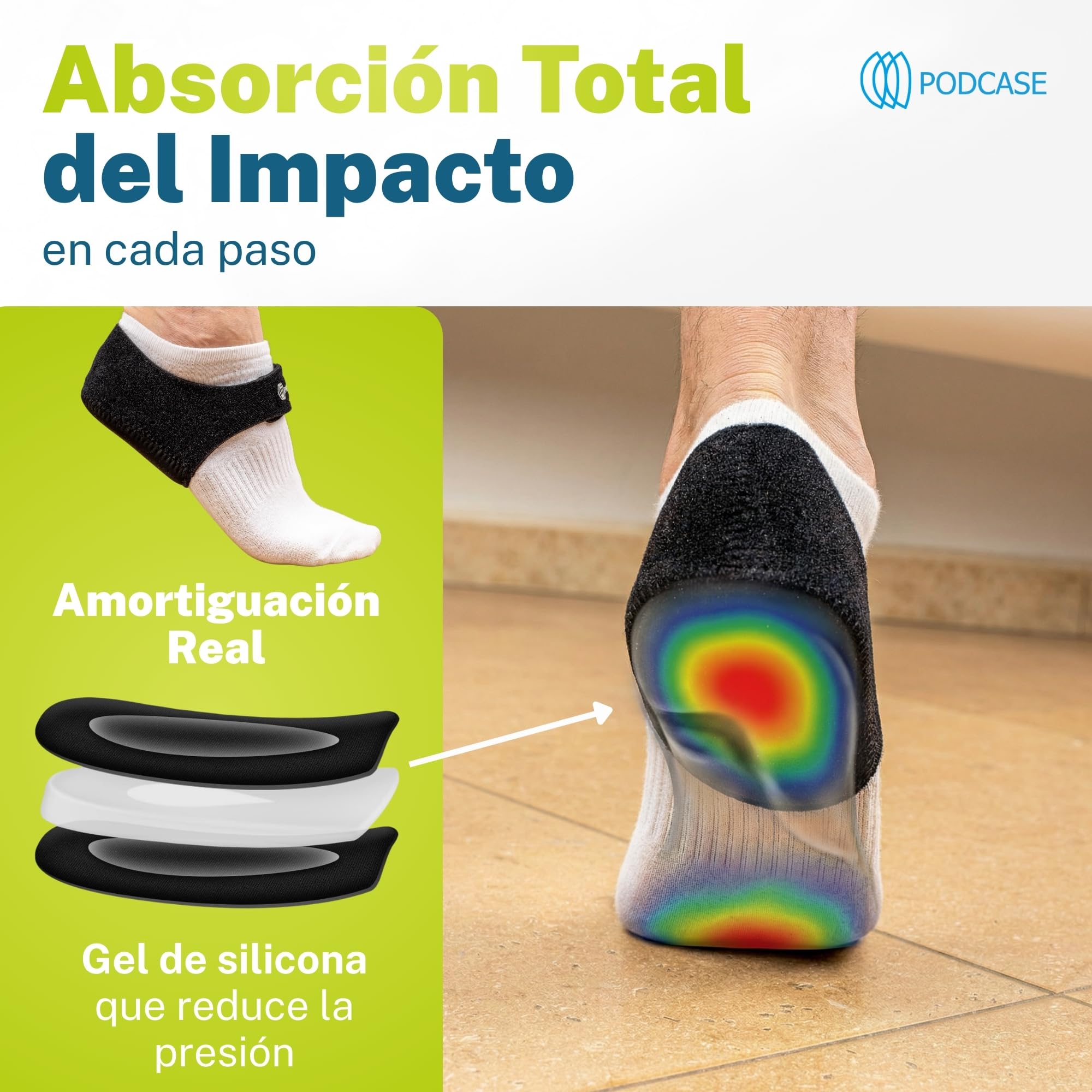 Pack 2 Pares de Taloneras Fascitis Plantar – Taloneras de Silicona para Mujer y Hombre – Plantillas para Zapatos con Cierre Ajustable, Antideslizantes y Transportables – Alivio