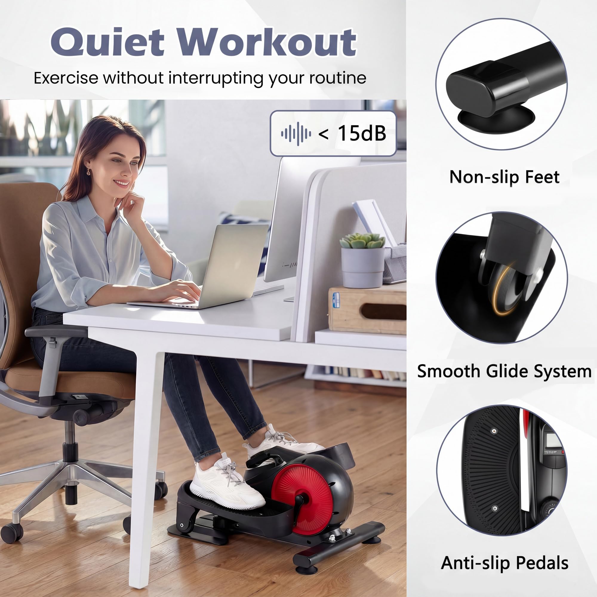 KOMFOTTEU Ellittica Elettrica 8 Velocità Basso Impatto Antiscivolo | Pedaliera Portatile con LCD Display, Pedaliera Riabilitazione per Anziani, per Casa e Ufficio
