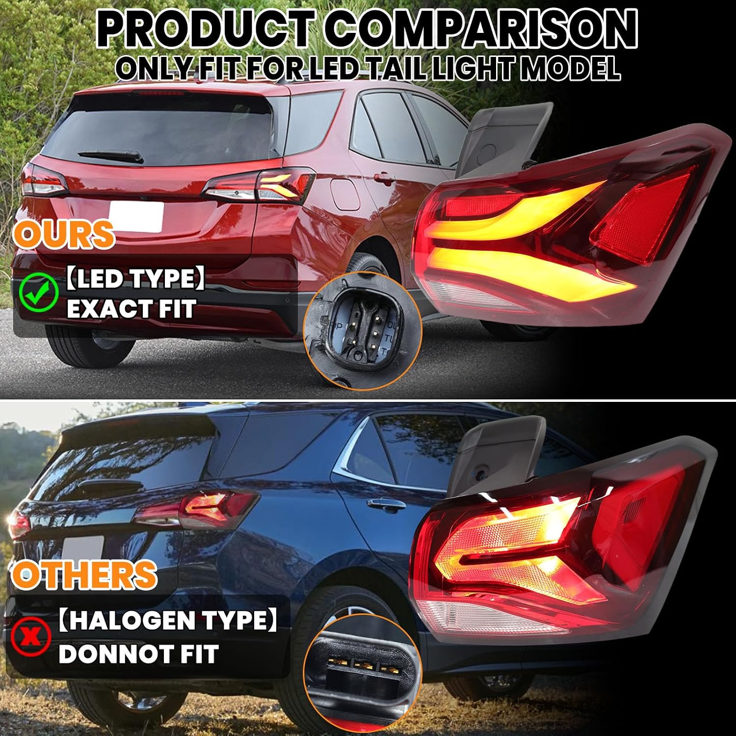 led tail light assembly compatible with 2022 2023 2024 chevy equinox outer rear lamp replace 85132584 passenger side?only fit for led tpye? led type passenger right side