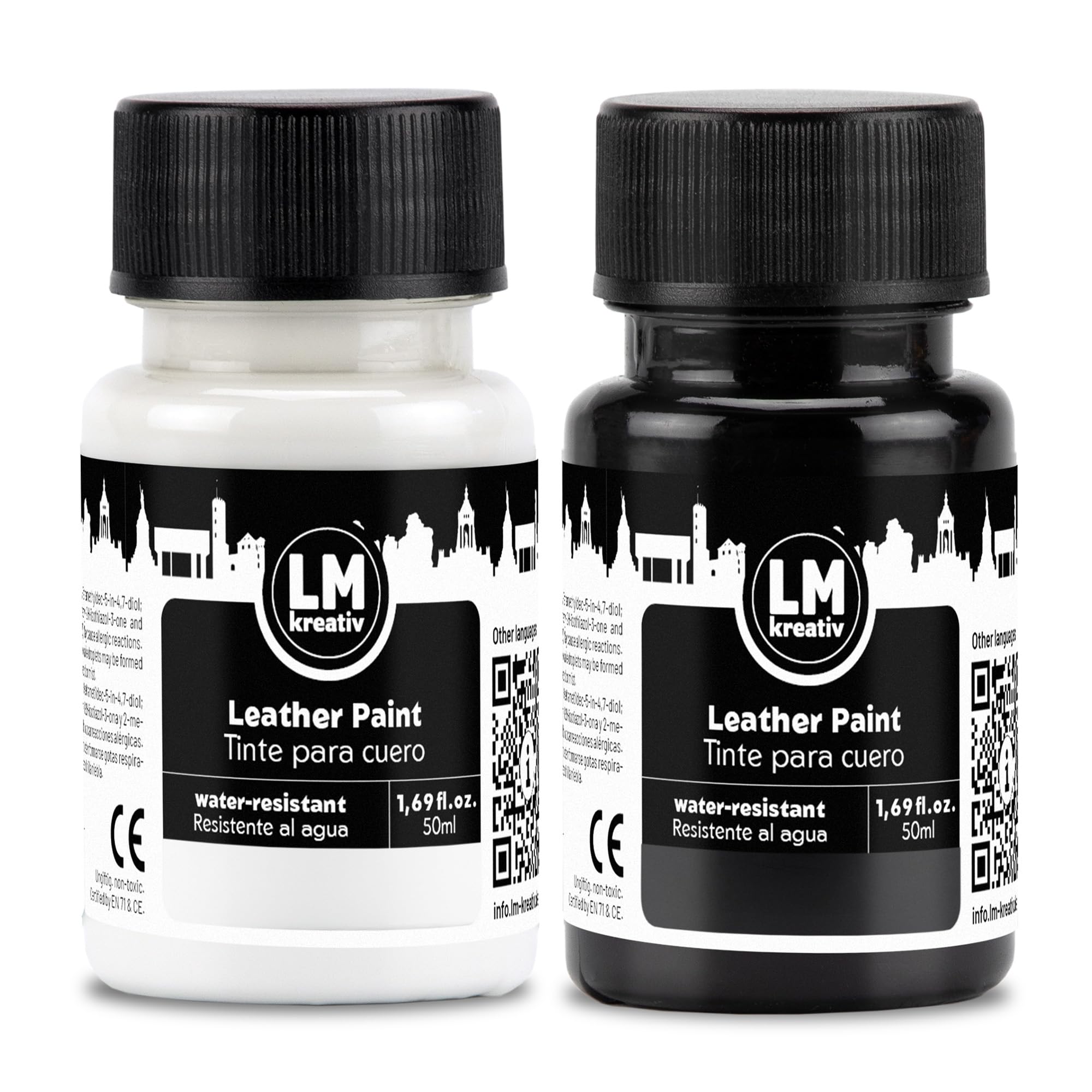 LM-Kreativ Leather Dye and Shoe Paint Set 2 x 1,69 fl oz - Black & White - Acrylic Leather Paint for Repairs and Customization – Shoe Painting Kit for Sneakers