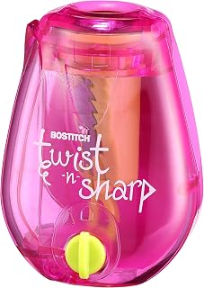 Bostitch Twist-n-Sharp Pencil Sharpener for Kids & Colored Pencils - Adjustable Tip, Tip Saver Tech, Portable Pink (PS1-PINK-EC)