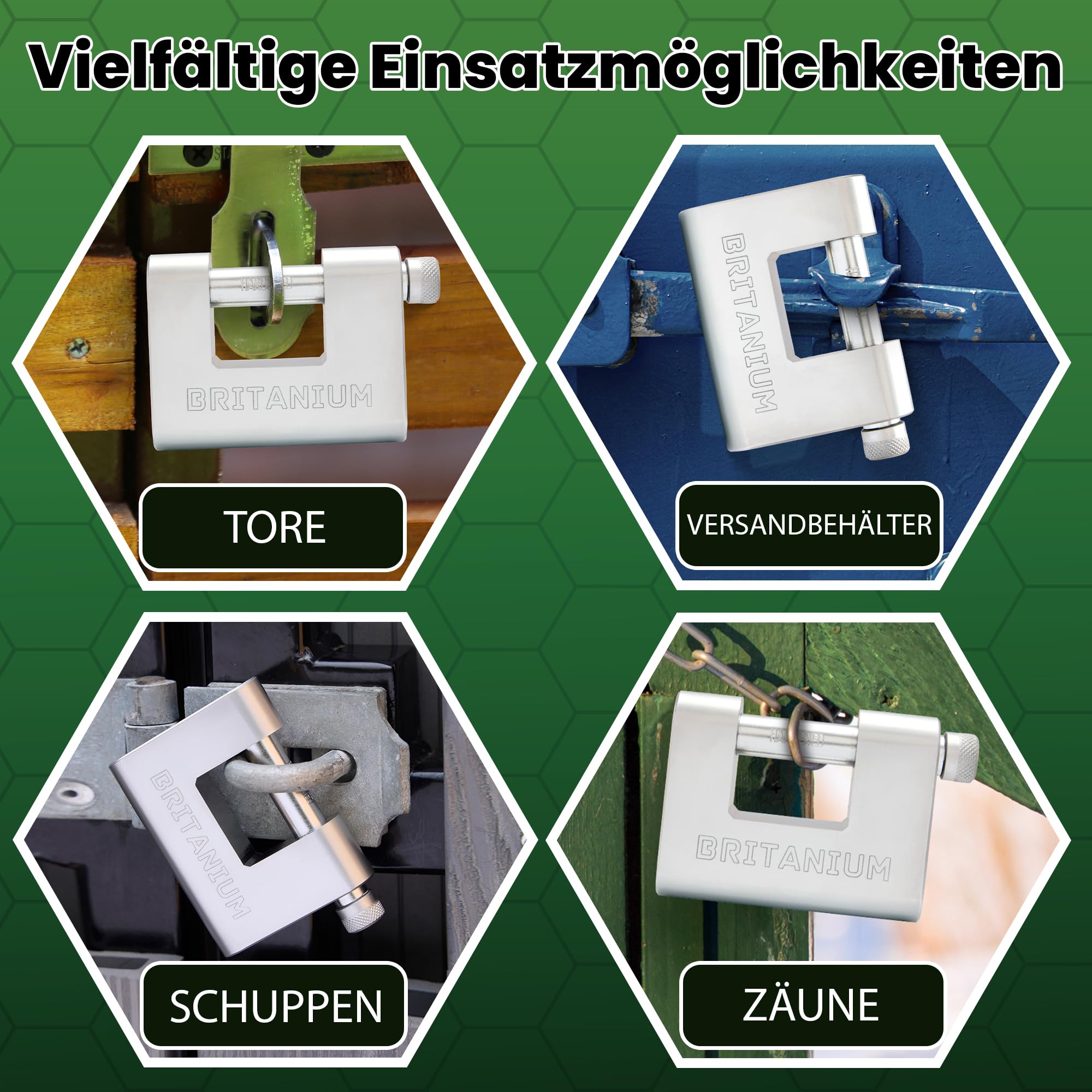 BRB80 Hochleistungs-Containerschloss mit 5 Schlüsseln – 13 mm schnittfester Bügel, wetterfester verchromter Körper | Hochsicherheitsschloss für Container, Garagen,