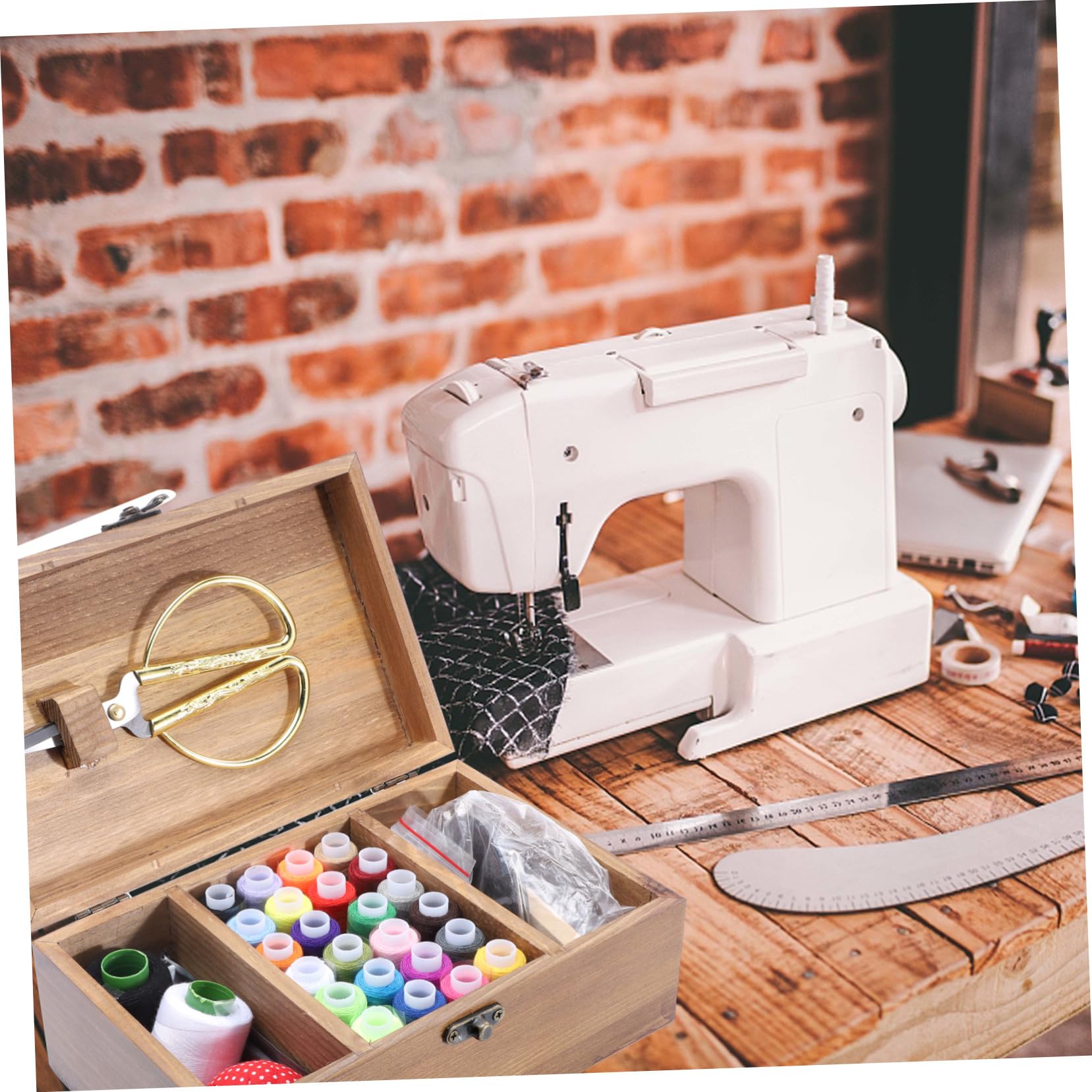 ORFOFE Estuche Ecológico para Almacenar Agujas, Hilos y Tijeras Kit de Costura de Madera Retro Gran Capacidad Adecuado para DIY y Manualidades en Casa