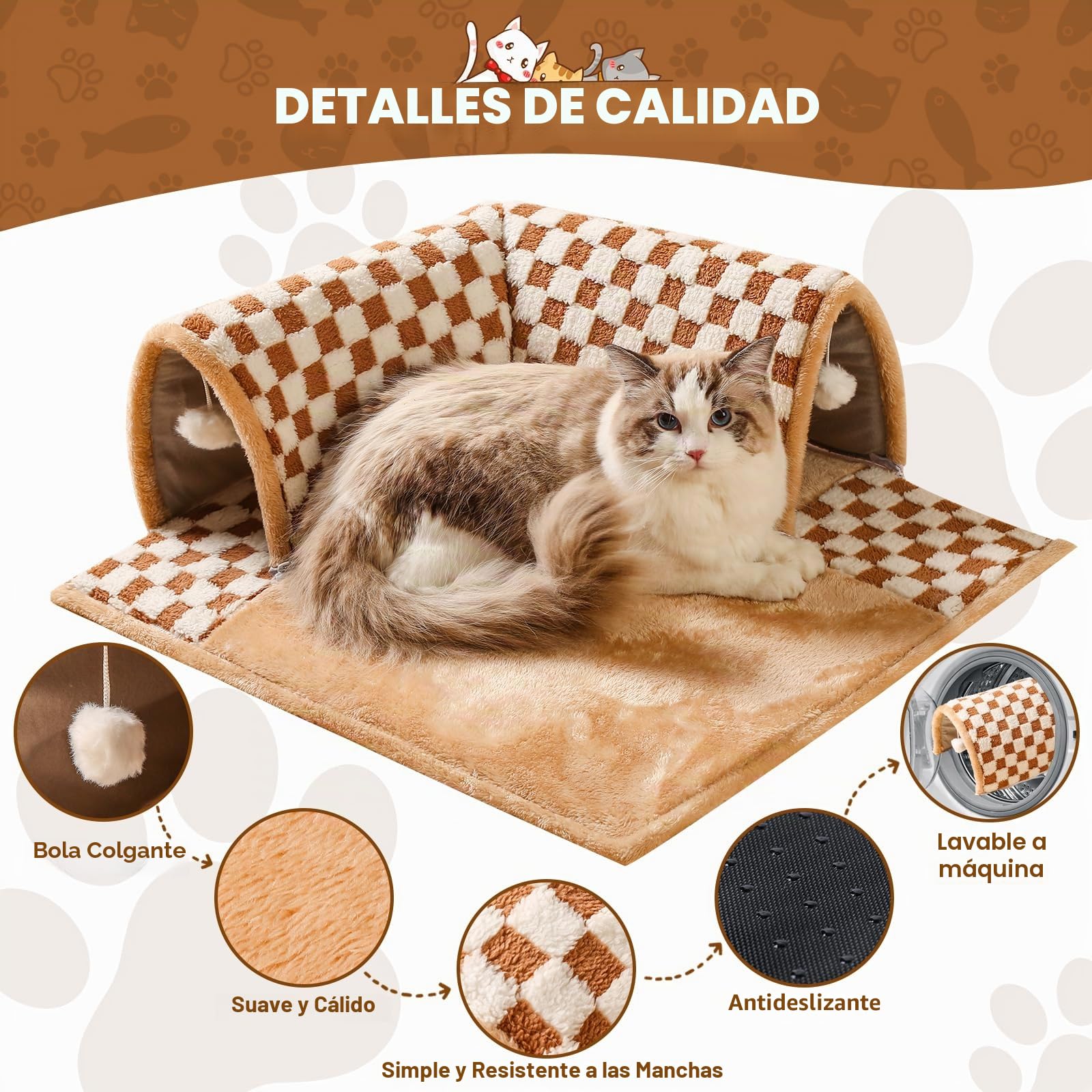 Marchul Cama tipo túnel para gatos para mascotas de interior, casa cueva interactiva para gatos, cama extraíble y lavable, juguete de túnel de juego para gatito/cachorro/conejo, 62 x 56 x 23 cm