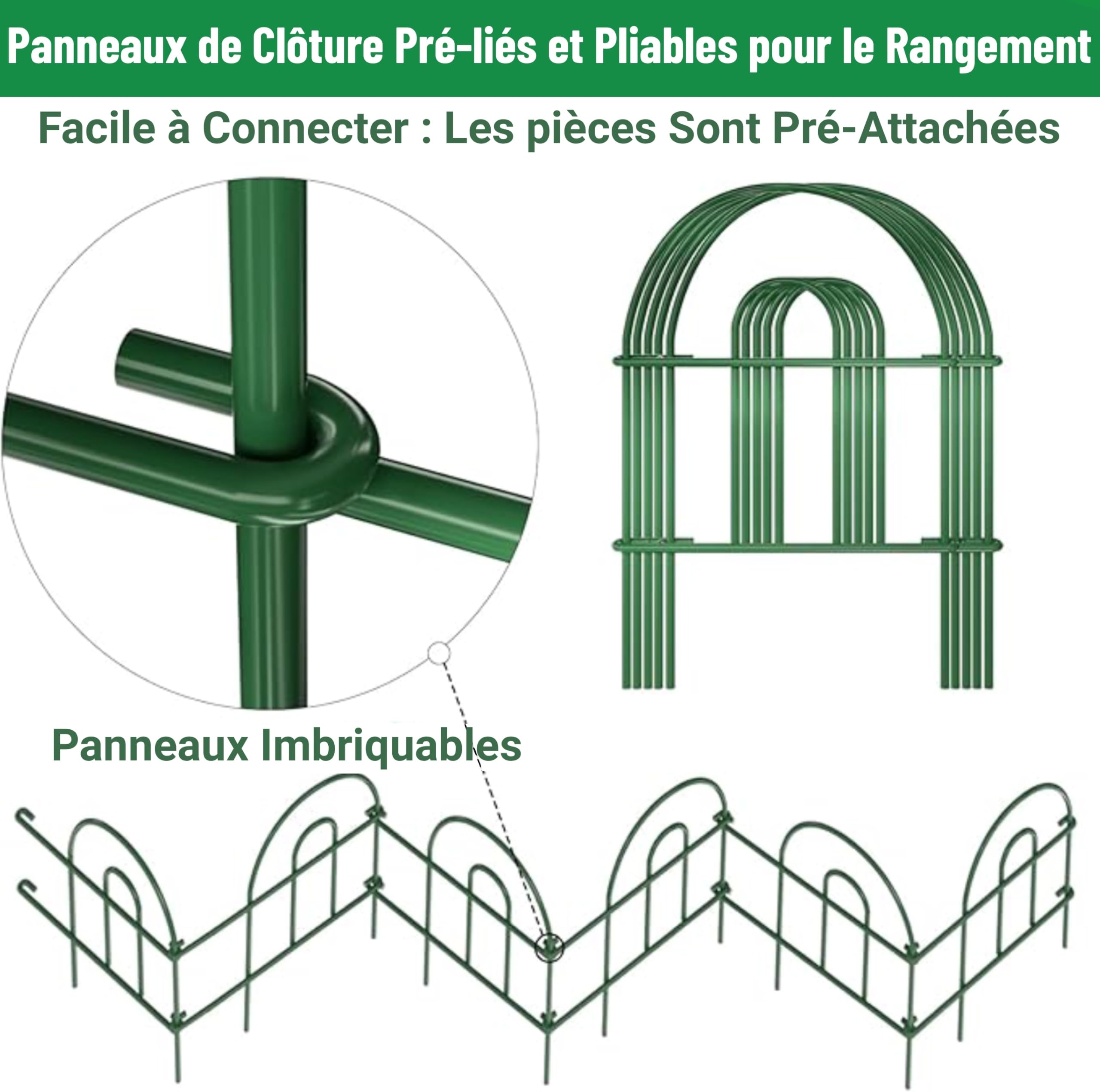Amagabeli Clôture de Jardin en Métal 46cm(H) x 43cm(L) (35 Panneaux, Longueur Totale 15.3m) Creusage Barrière pour Animaux Clôture Métallique Décorative pour Chien Cour Terrasse Extérieur Vert