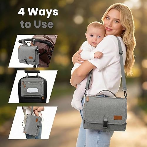 Miniatura 5 de UBRAVOO Cambiador de pañales portátil, bolsa de viaje para cambiador de pañales para bebé con bolsillo para toallitas, cambiador portátil de diseño