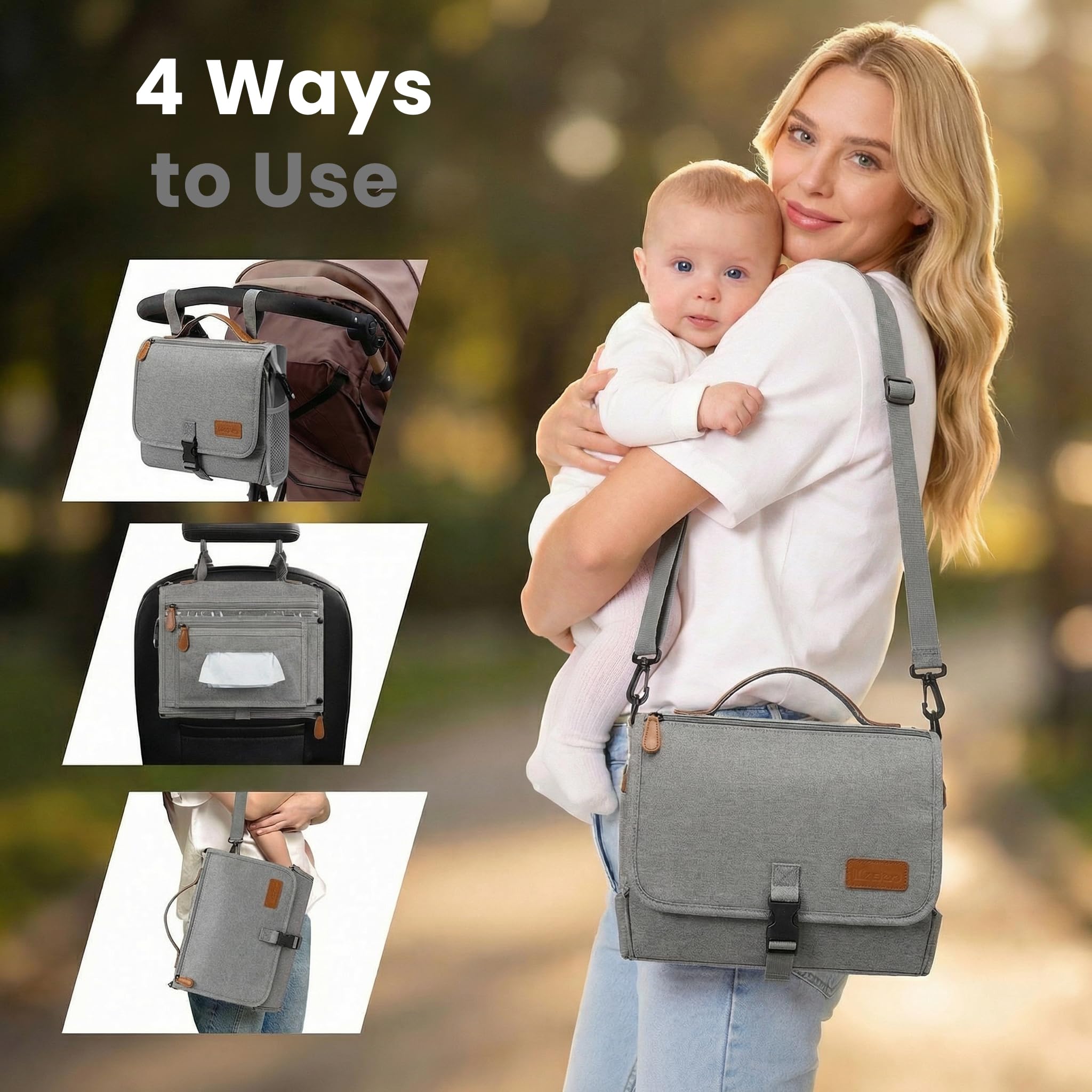 UBRAVOO Fasciatoio portatile – Borsa da viaggio con tasca per salviettine, design intelligente, kit da viaggio per bambini, regalo per neonati e ragazzi (grigio)