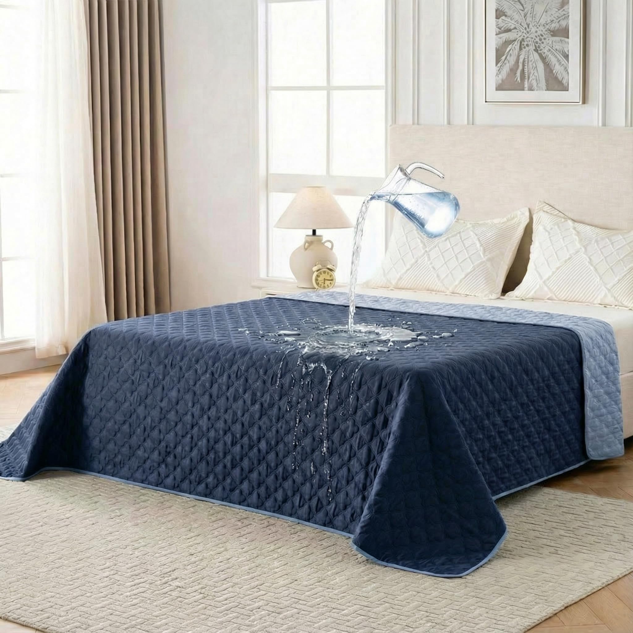 FunFurry Waterproof Dog Blanket, Couch Cover for Dogs Washable, Reversible Dog Bed Cover, Couch Furniture Protector. (Dark＆Light Blue, 68 X 82 Inch - 1 Pack)